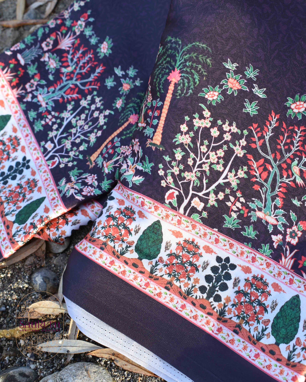 Brown Ajrakh-Inspired Satin Saree