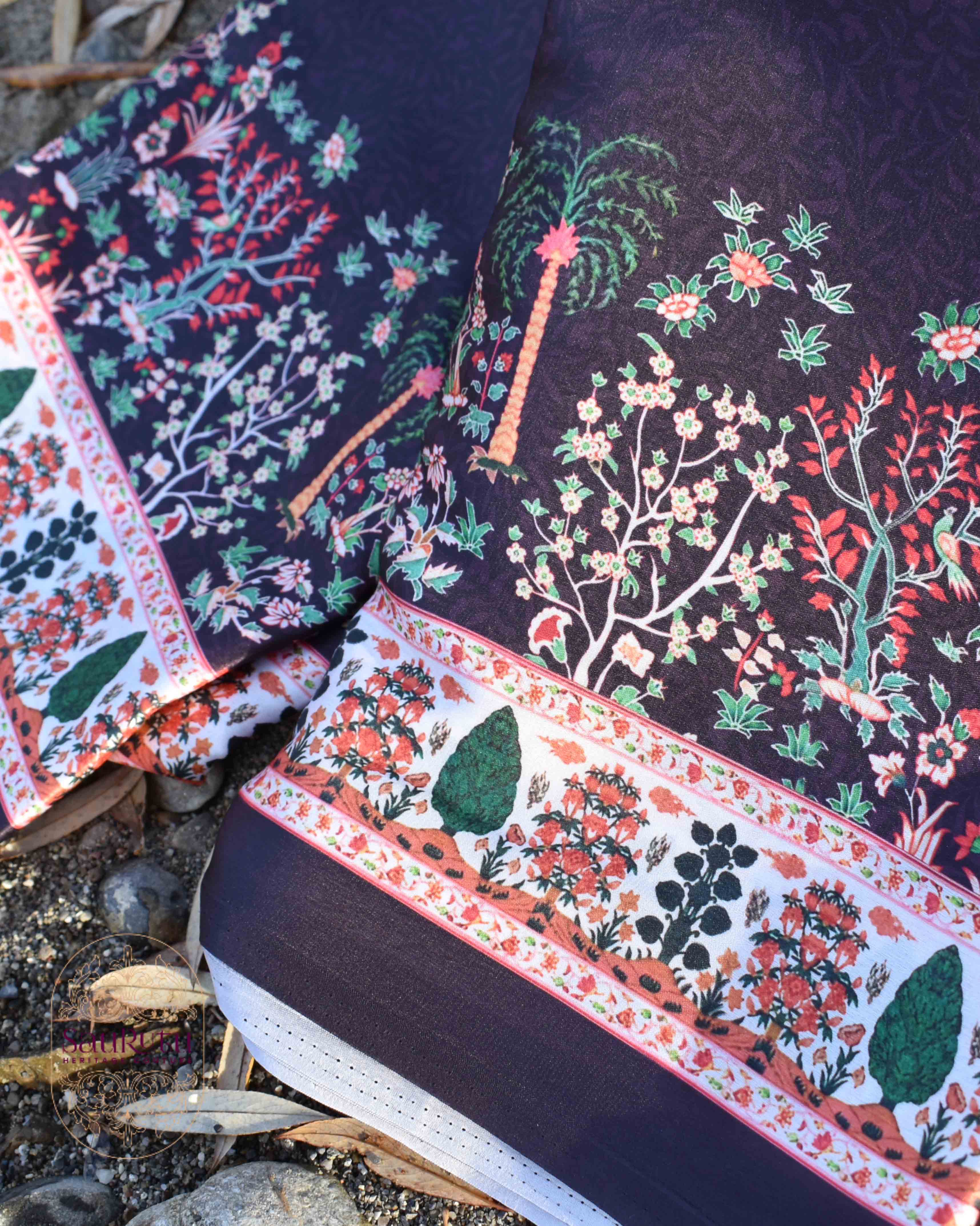 Brown Ajrakh-Inspired Satin Saree