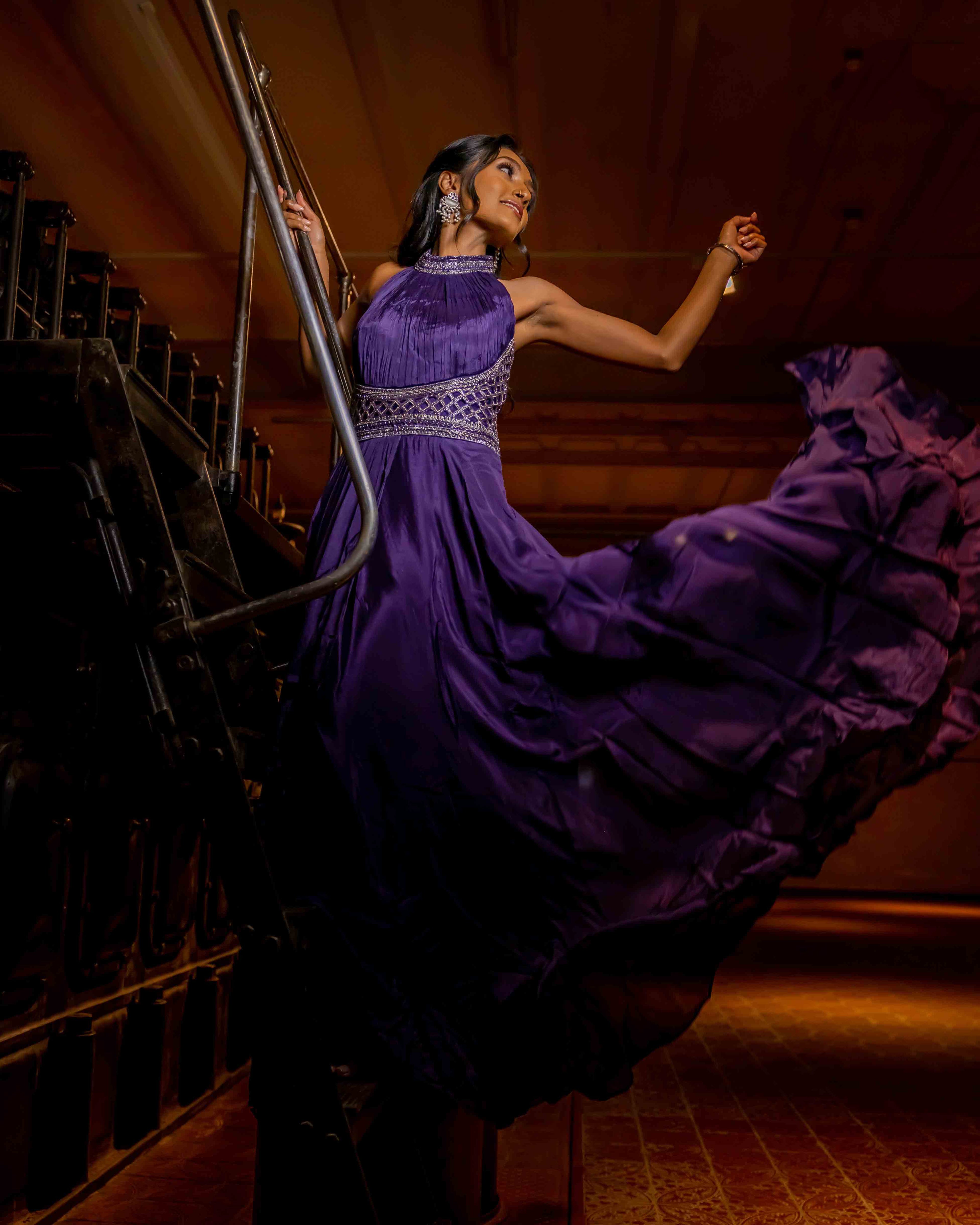 Royal Purple Sleeveless Evening Gown