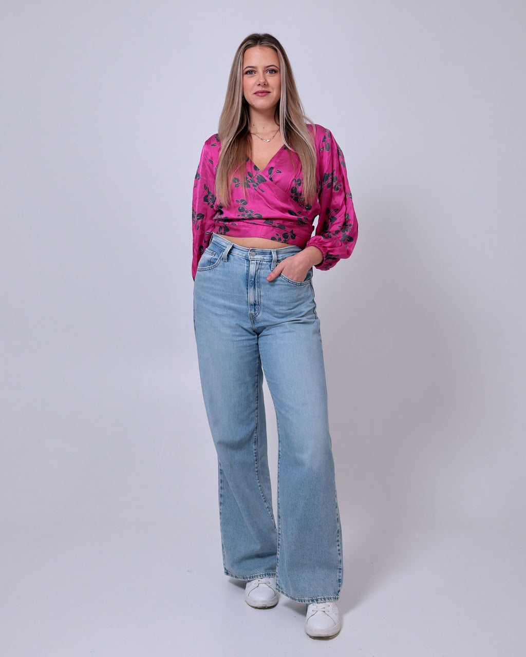 Fuchsia Modal-Satin Wrap Top