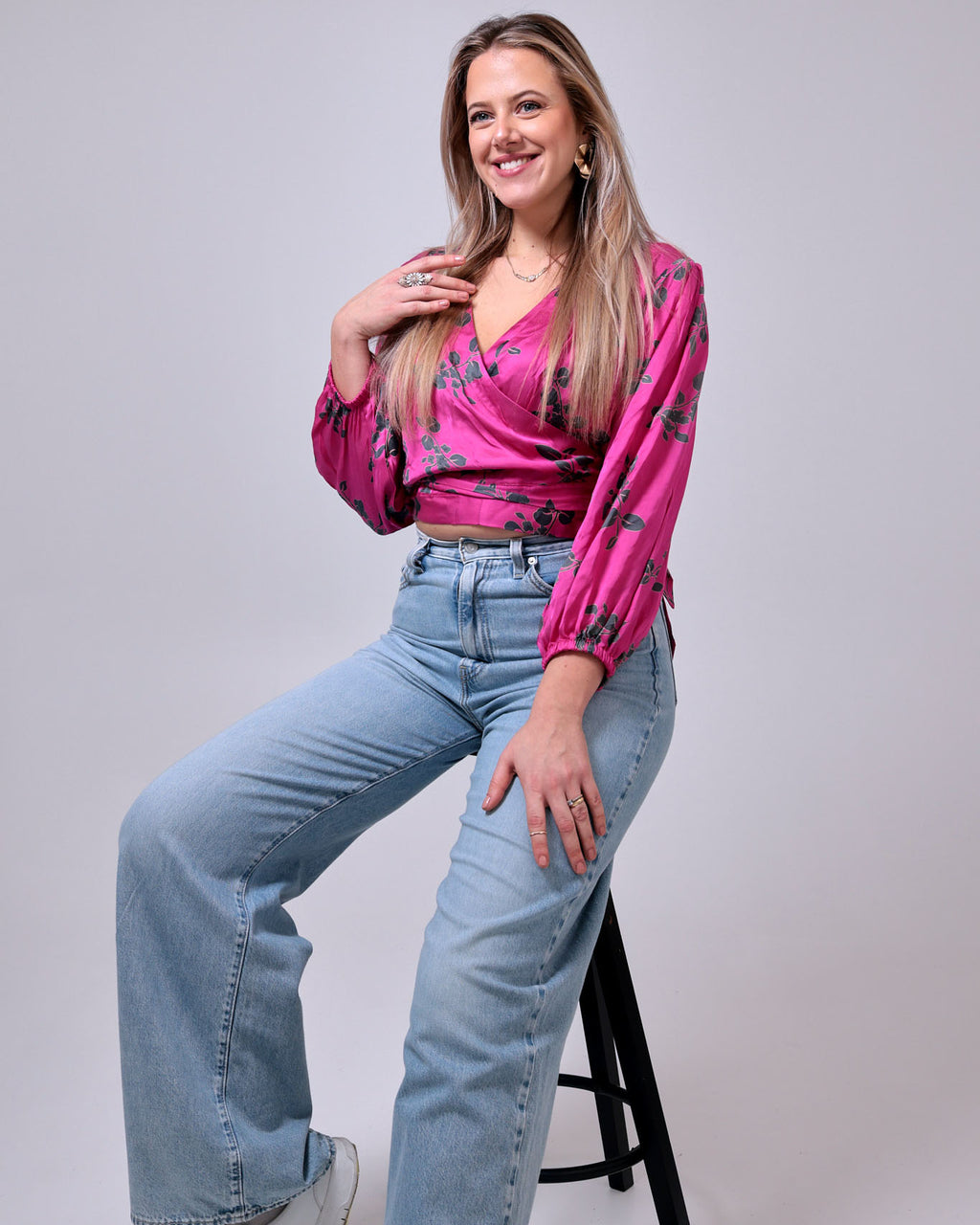 Fuchsia Modal-Satin Wrap Top