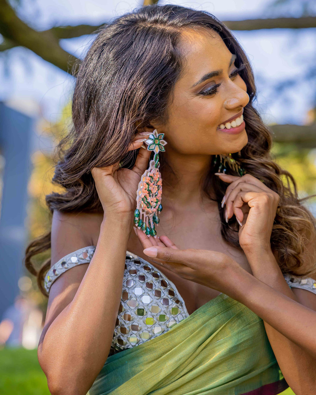 Silver Mirror Work Readymade Blouse