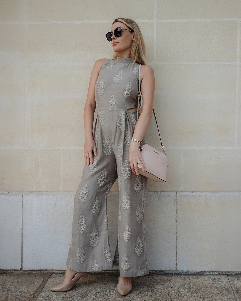 Grey Sleeveless Mul Chanderi Jumpsuit