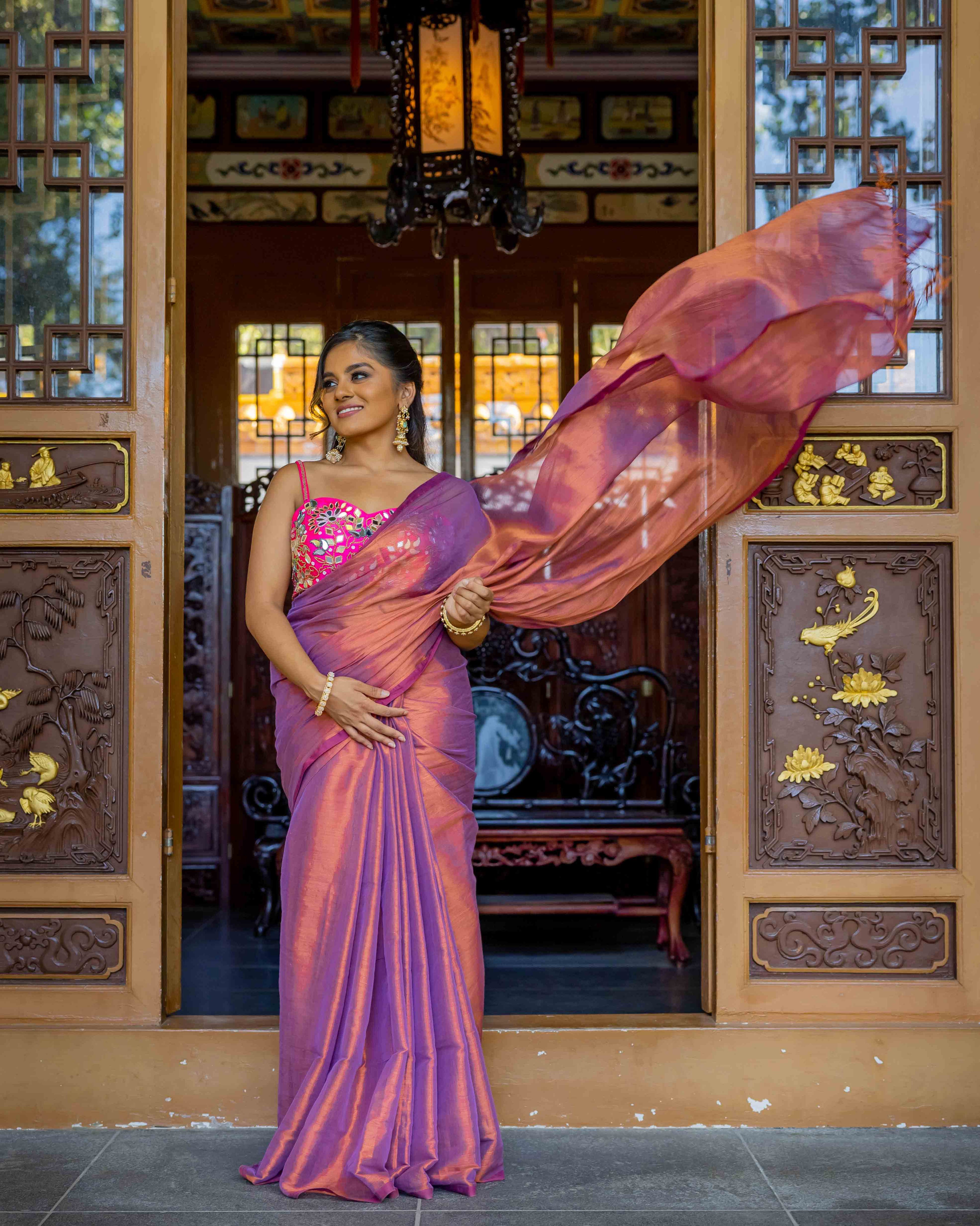 Pink Lavendar Cotton Tissue Saree