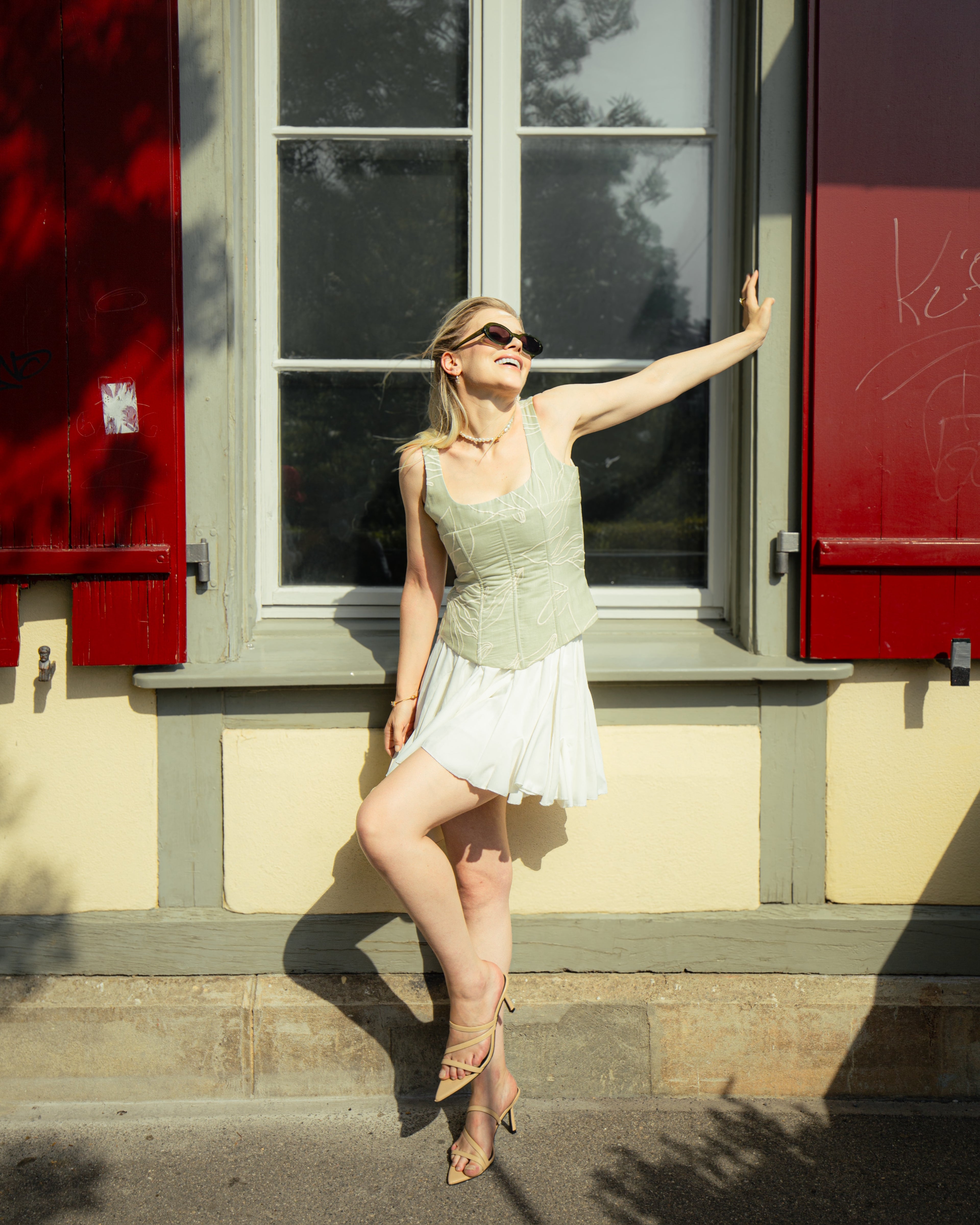Matcha green Mul Chanderi corset for Swiss summer by Saurutu Heritage Couture