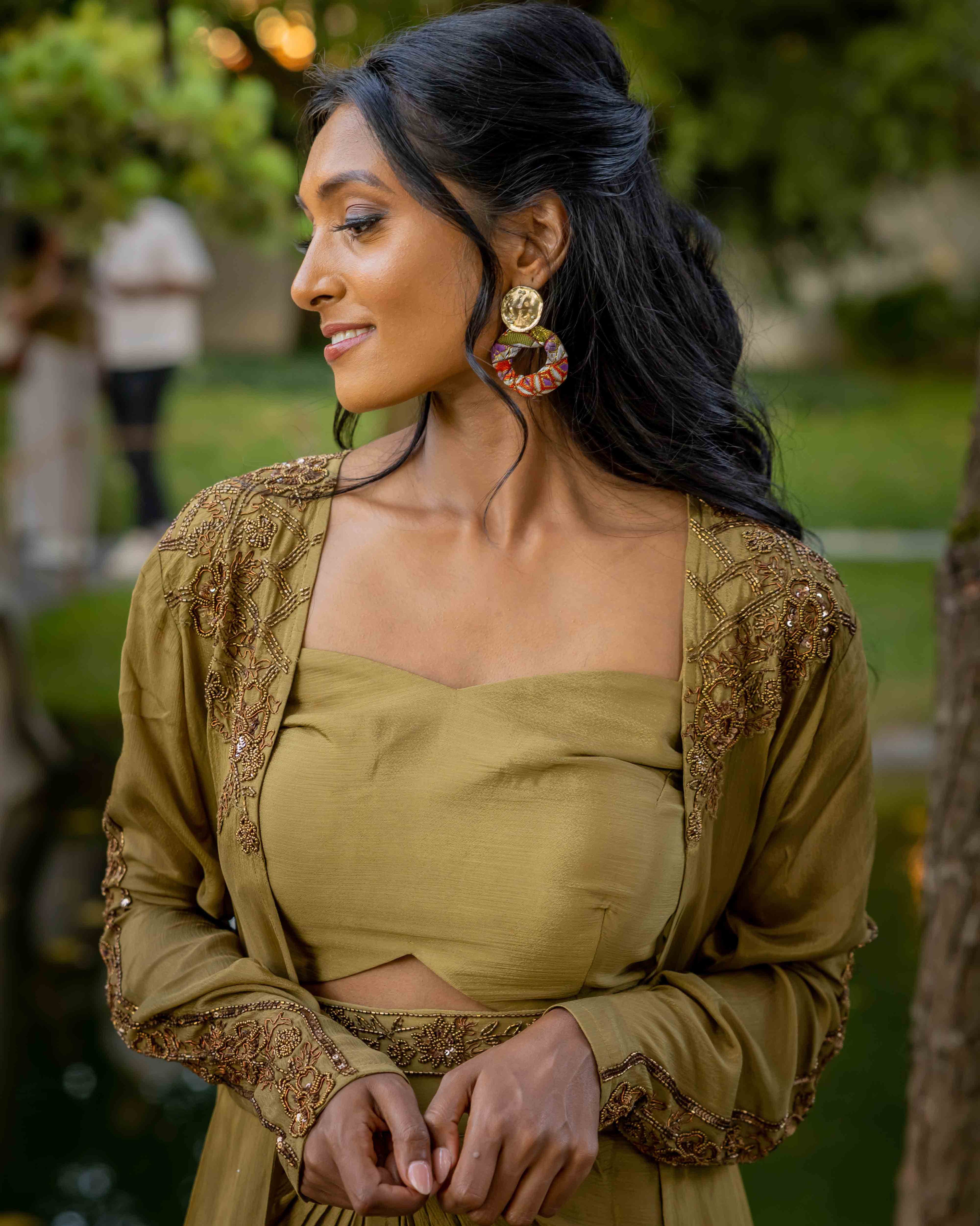 Golden Dhoti Style Draped Skirt Set