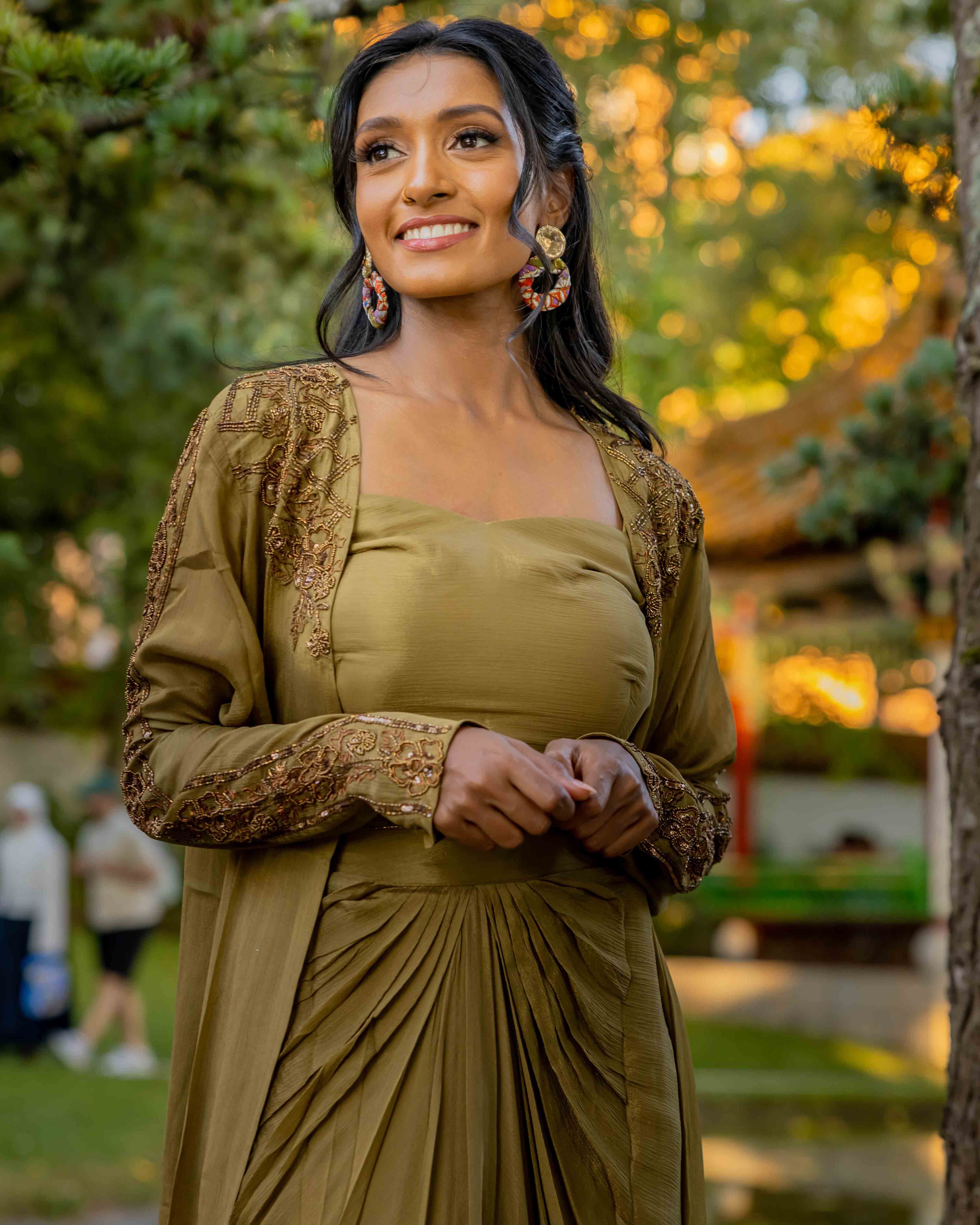 Golden Dhoti Style Draped Skirt Set