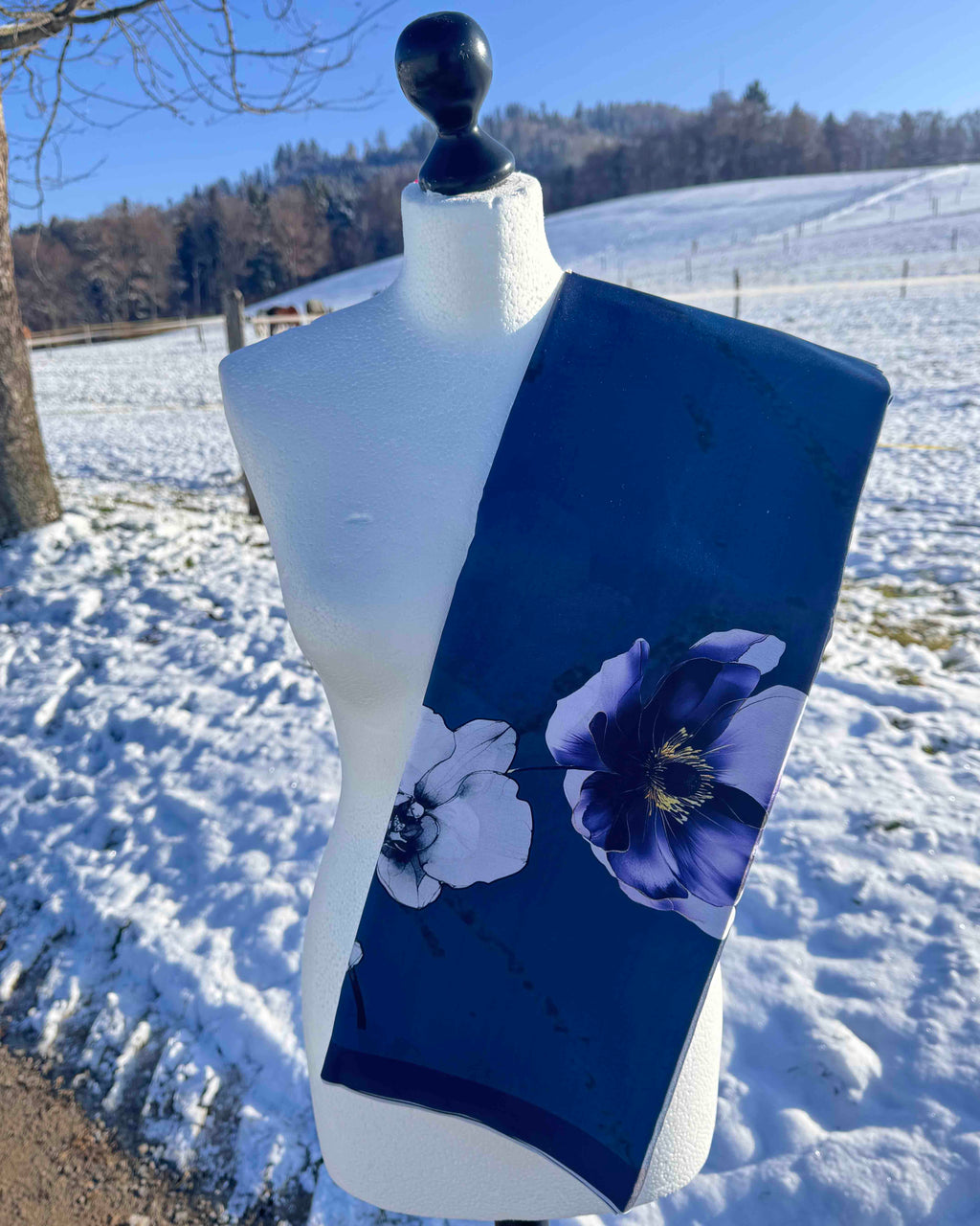 Blue Ajrak Japan Satin Saree