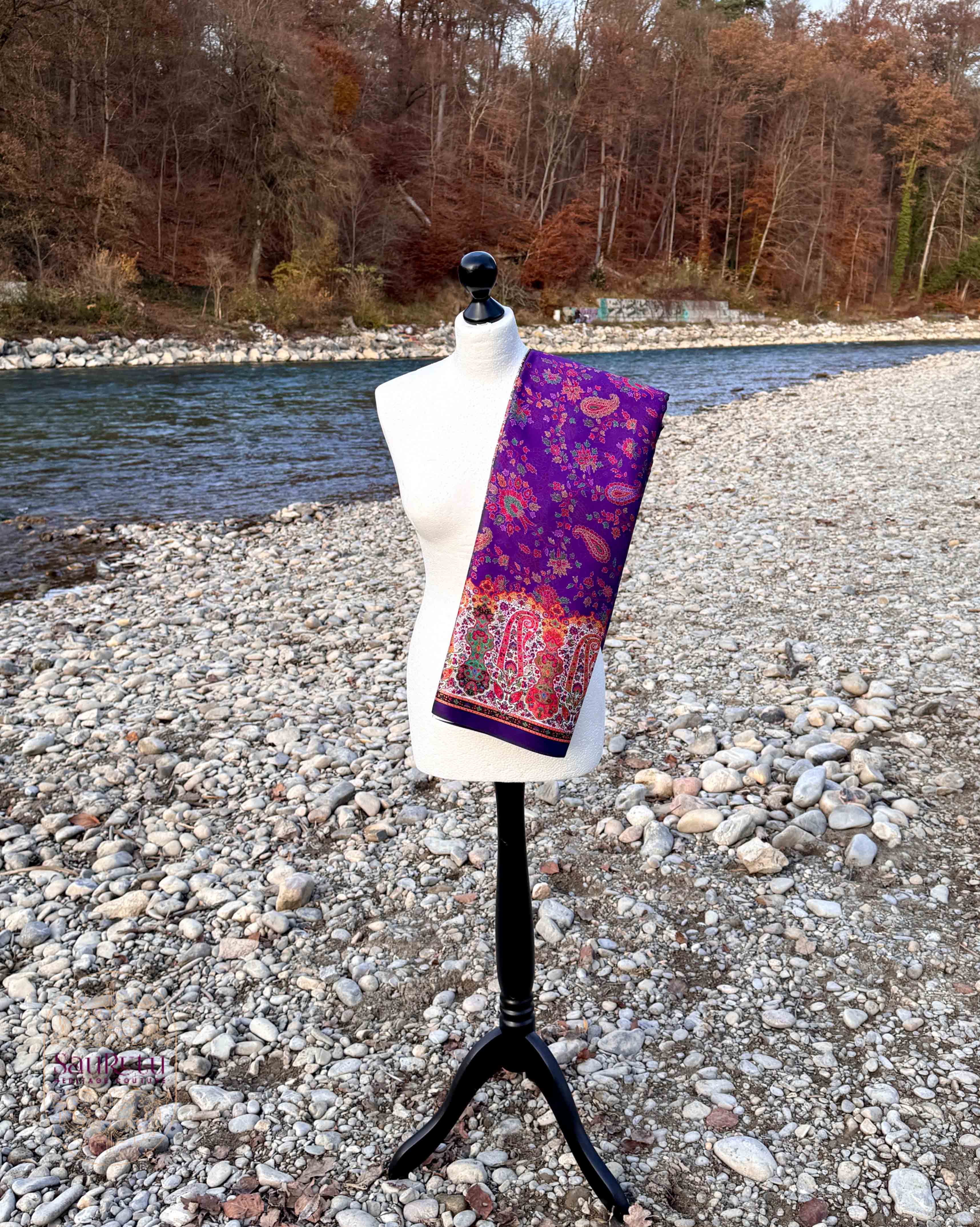 Purple Ajrakh-Inspired Japan Satin Saree