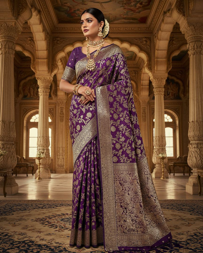Purple Banarasi Noor Silk Saree