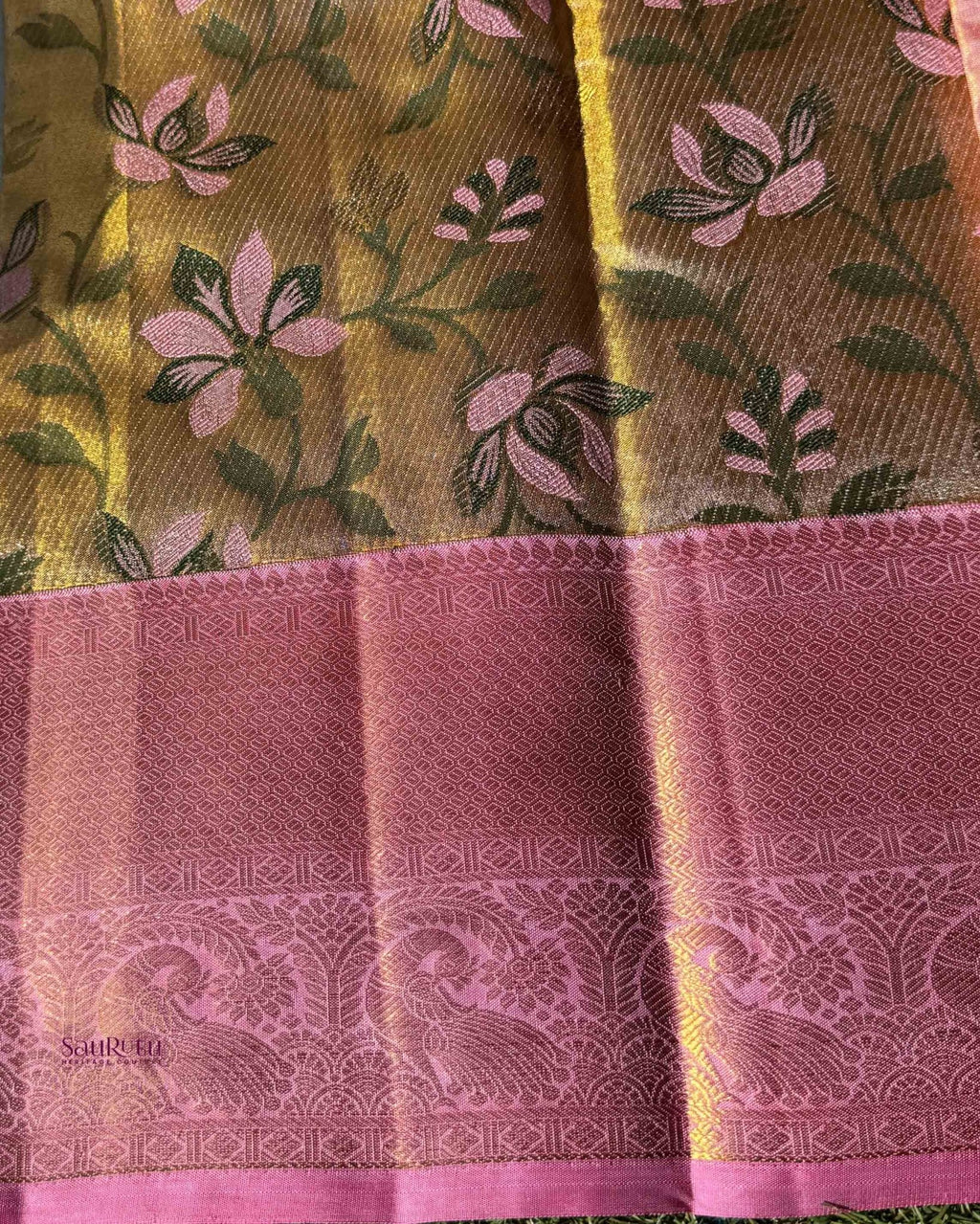 Antique Gold Brown Dharmavaram Tissue Brocade Saree - Saurutu Heritage Couture