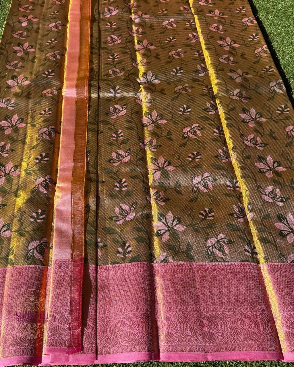 Antique Gold Brown Dharmavaram Tissue Brocade Saree - Saurutu Heritage Couture