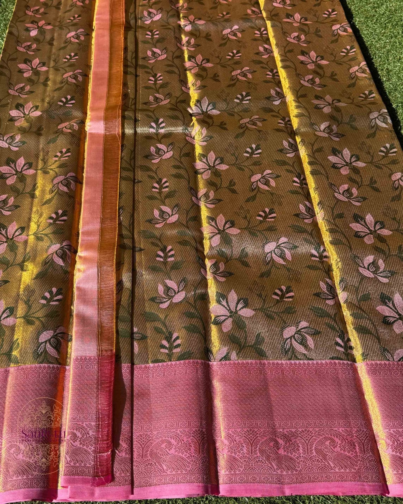 Antique Gold Brown Dharmavaram Tissue Brocade Saree - Saurutu Heritage Couture