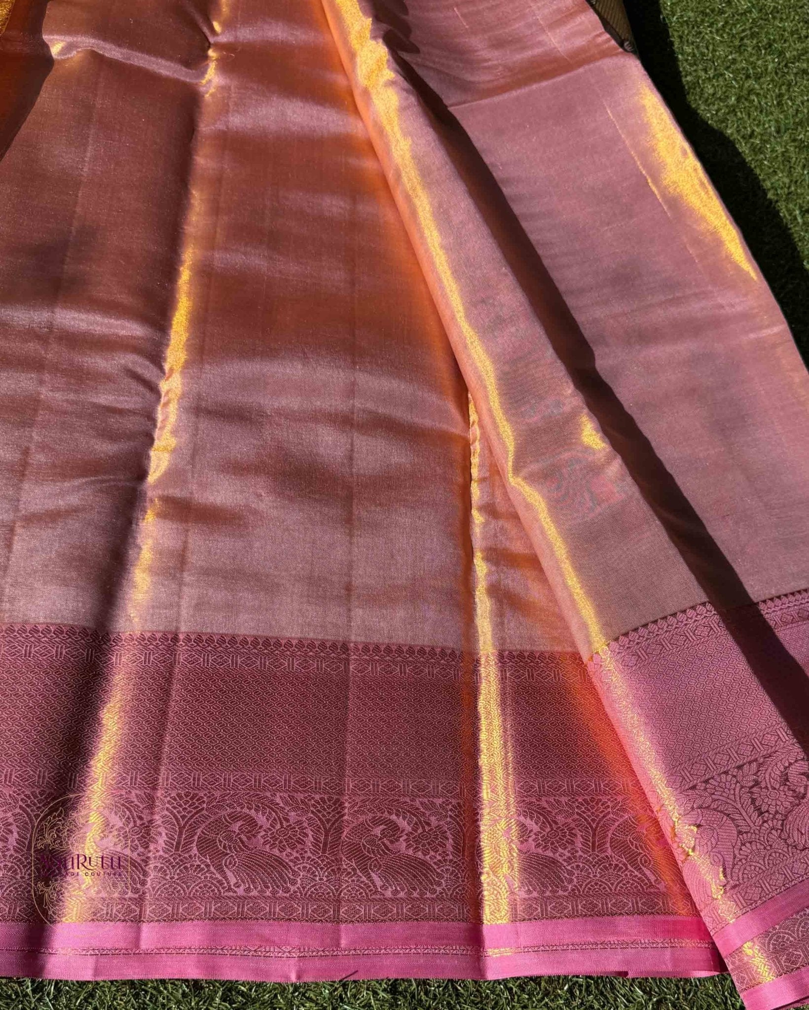 Antique Gold Brown Dharmavaram Tissue Brocade Saree - Saurutu Heritage Couture
