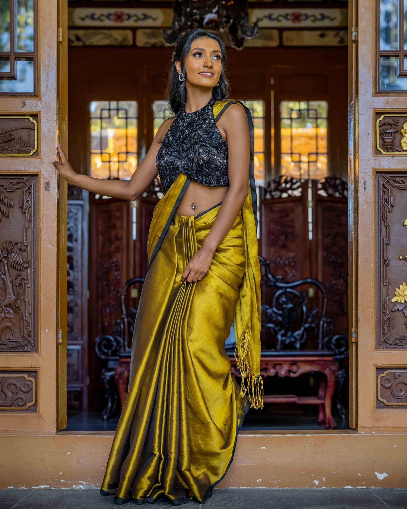 Black Hand-Embroidered Readymade Blouse - Saurutu Heritage Couture