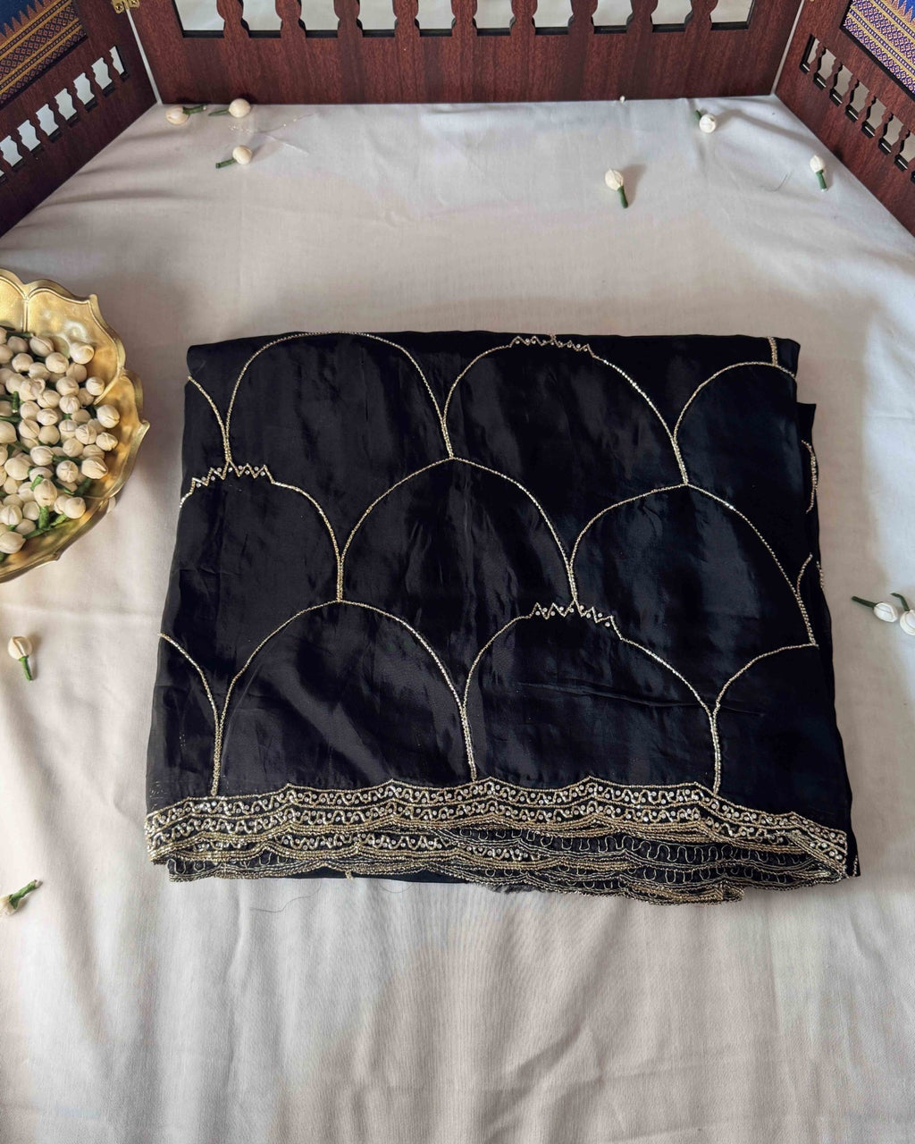 Black Handcrafted Luxury Saree - Saurutu Heritage Couture