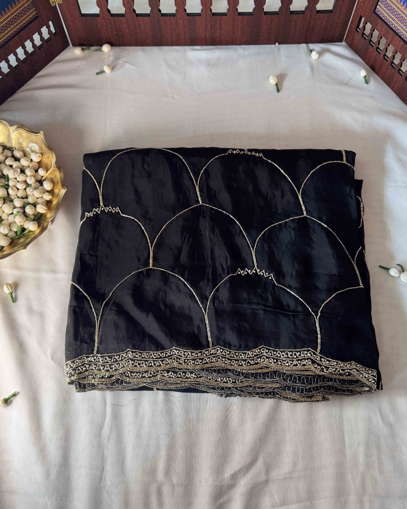 Black Handcrafted Luxury Saree - Saurutu Heritage Couture