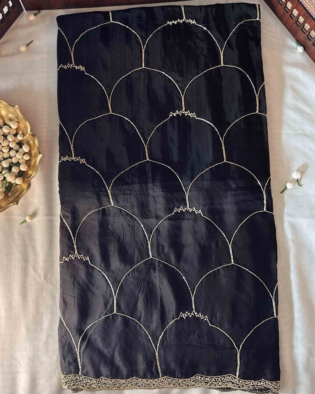Black Handcrafted Luxury Saree - Saurutu Heritage Couture