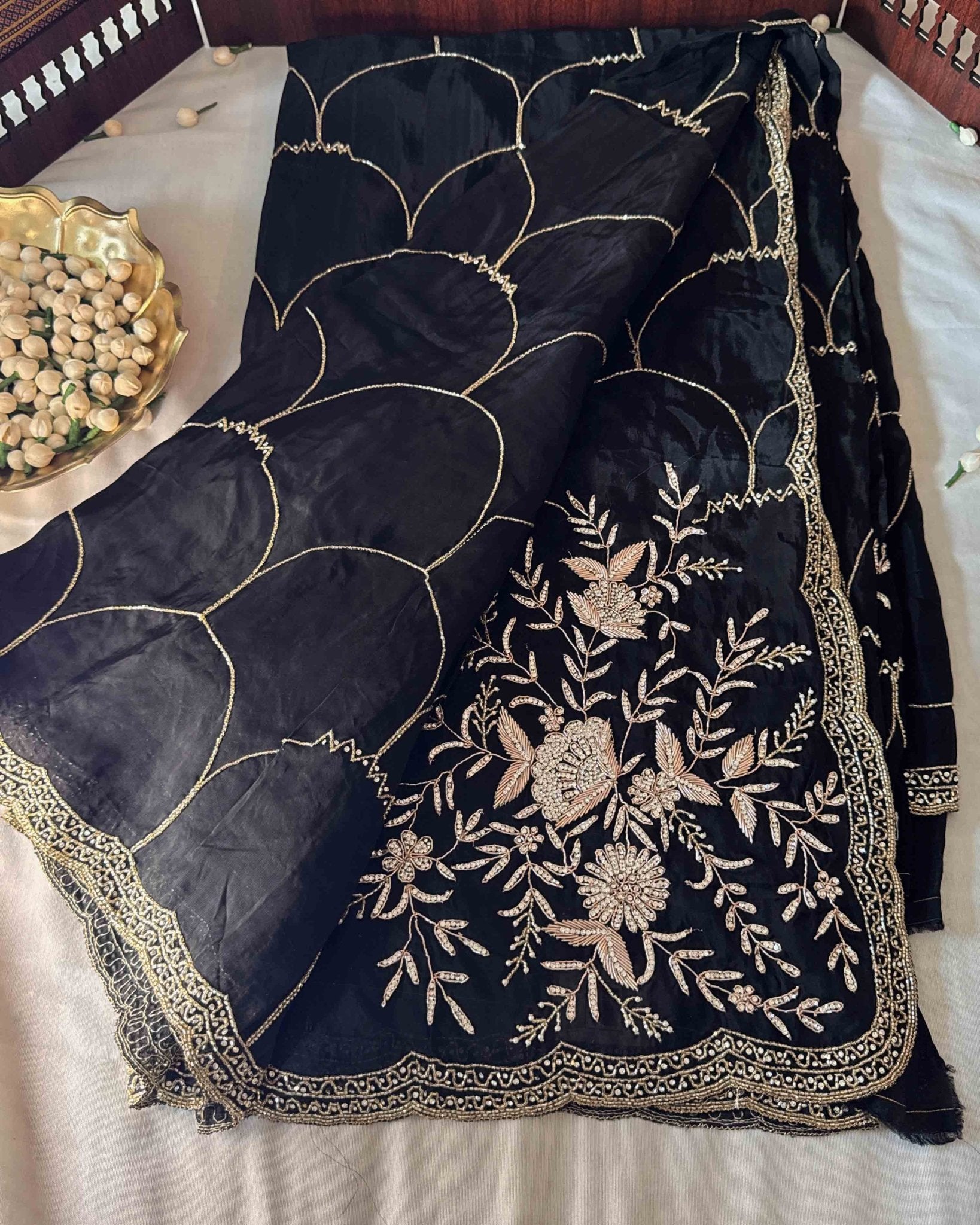 Black Handcrafted Luxury Saree - Saurutu Heritage Couture