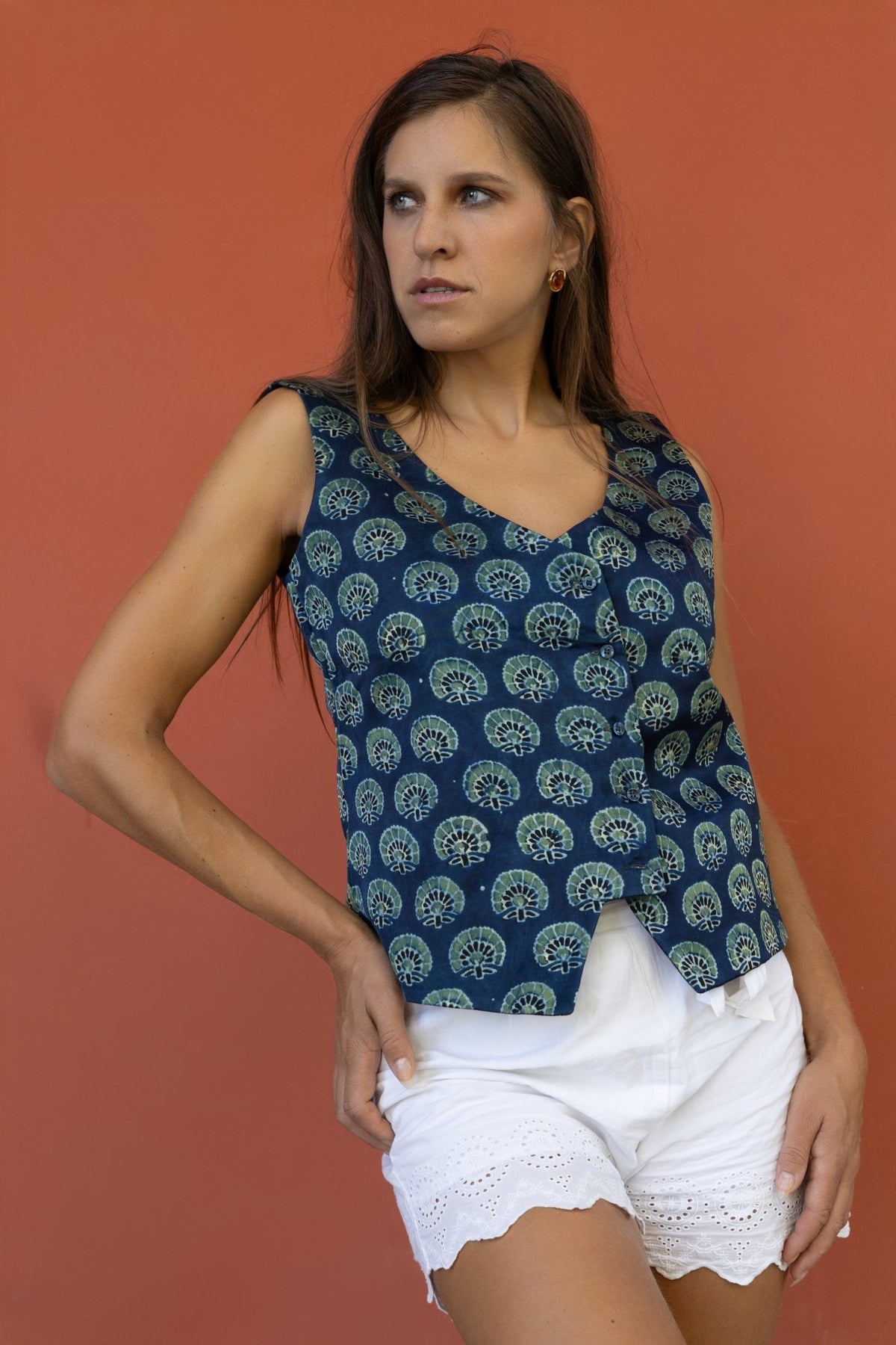 Blue Ajrakh Printed Top - Saurutu Heritage Couture
