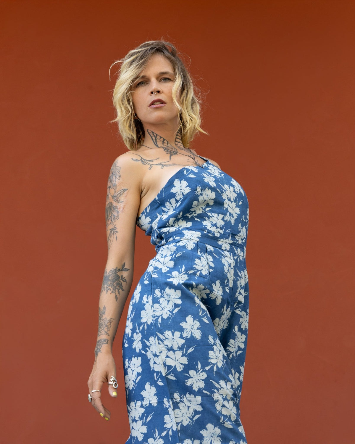 Blue Cotton Printed Jumpsuit - Saurutu Heritage Couture