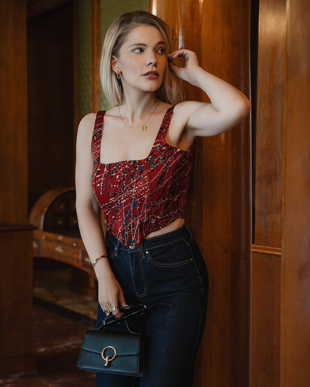 Brown Modal Silk Ajrakh Corset Top - Saurutu Heritage Couture