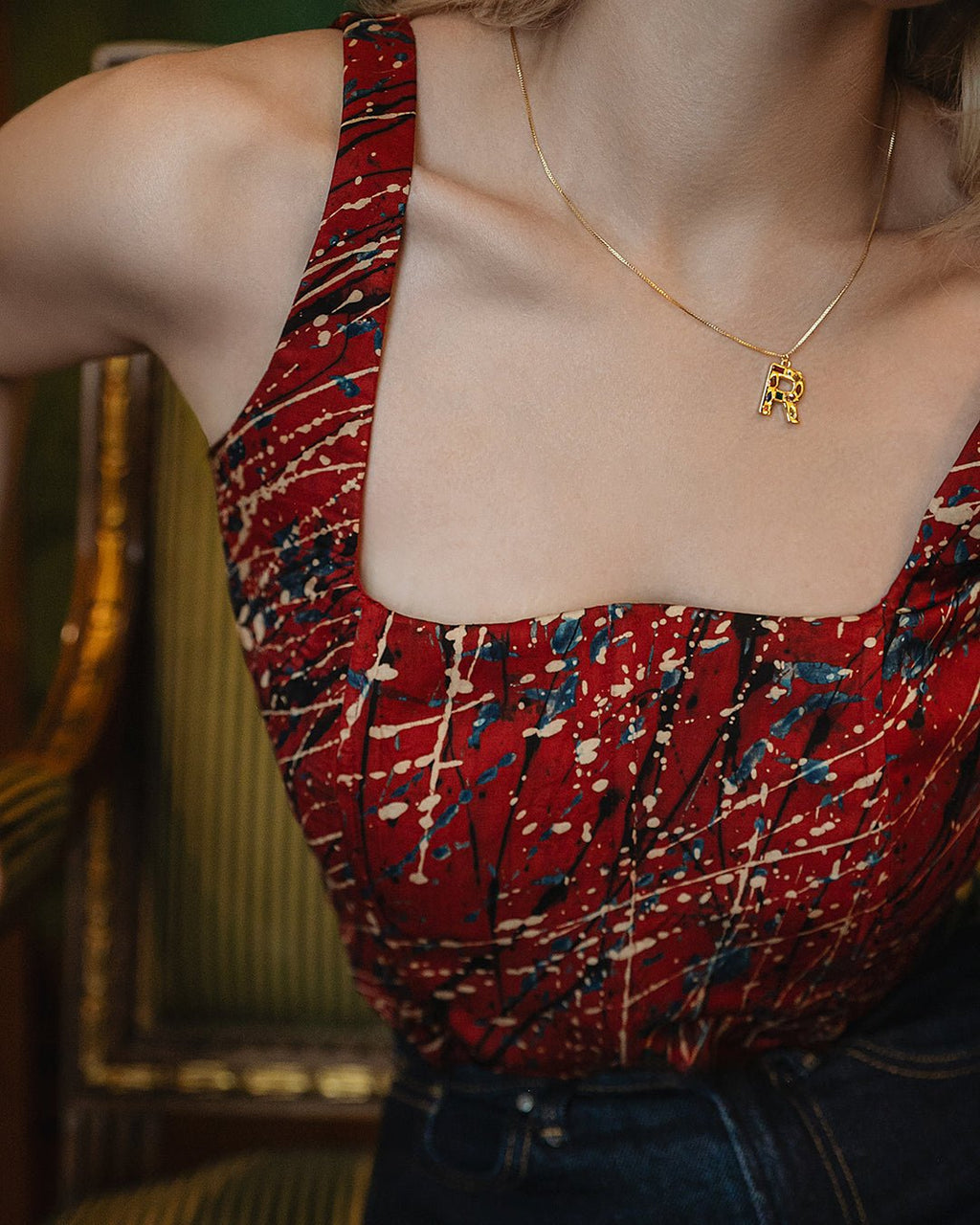 Brown Modal Silk Ajrakh Corset Top - Saurutu Heritage Couture