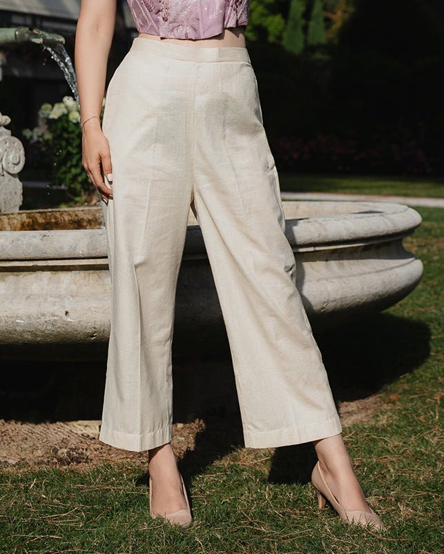 Cream Cotton Pants - Saurutu Heritage Couture