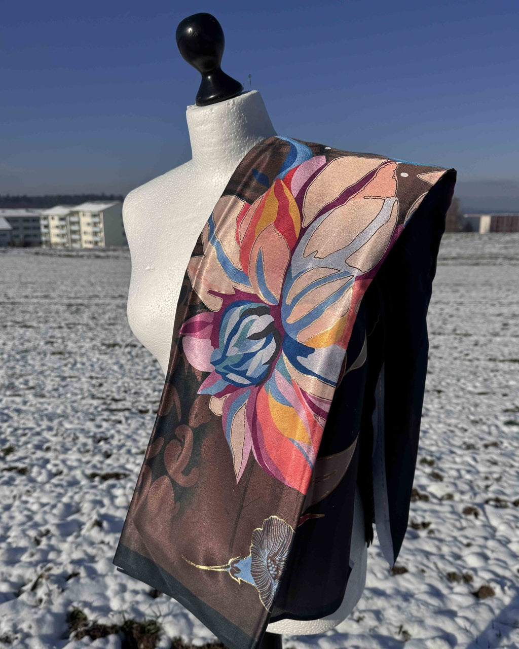 Deep Toned Floral Satin Saree - Saurutu Heritage Couture