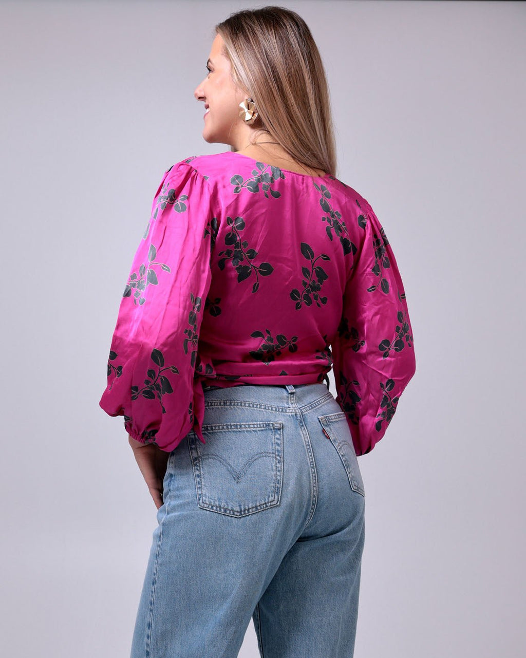 Fuchsia Modal - Satin Wrap Top - Saurutu Heritage Couture