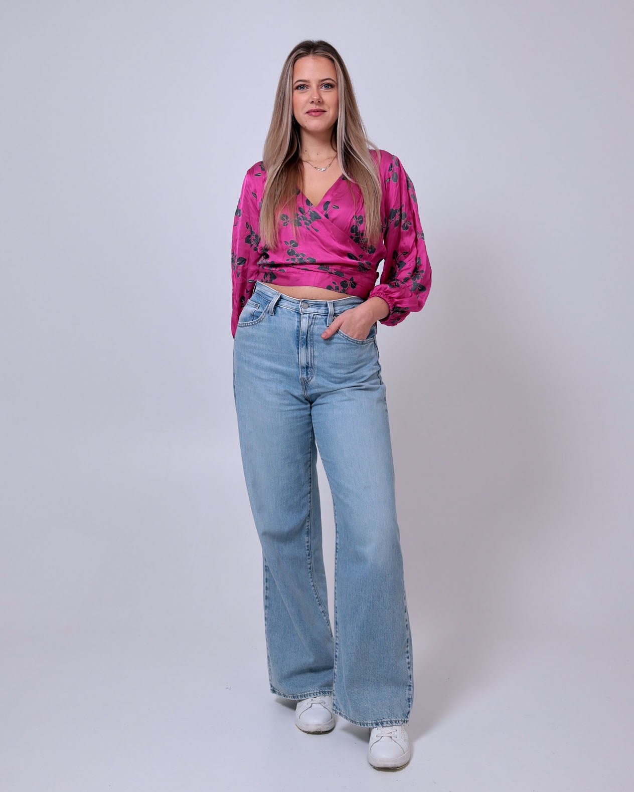 Fuchsia Modal - Satin Wrap Top - Saurutu Heritage Couture
