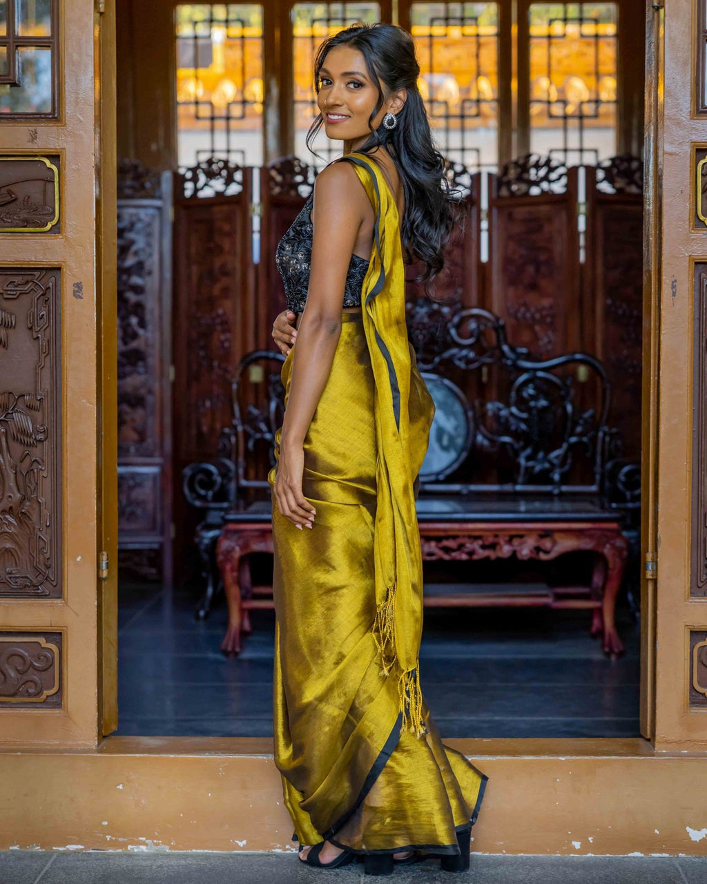 Gold Cotton Tissue Saree - Saurutu Heritage Couture