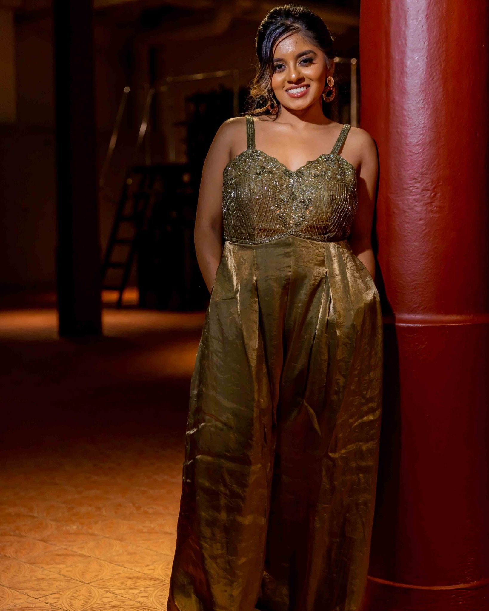 Golden Embroidered Jumspuit - Saurutu Heritage Couture