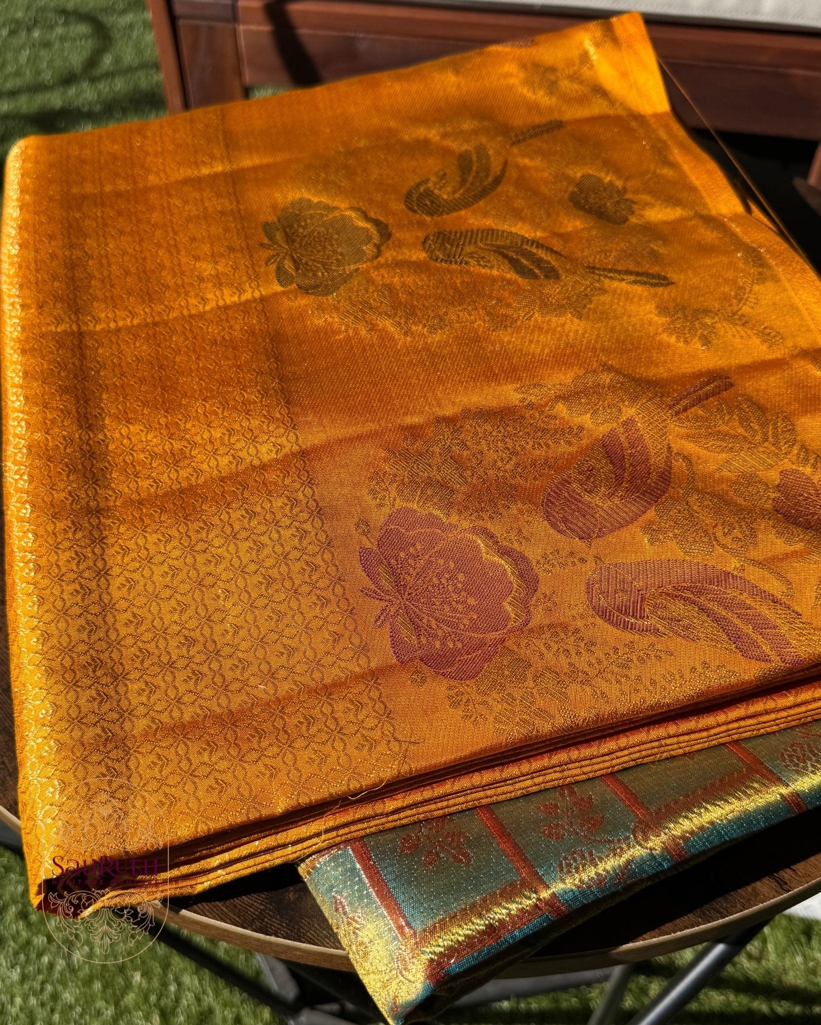 Golden Yellow Bangalore Brocade Silk Saree - Saurutu Heritage Couture