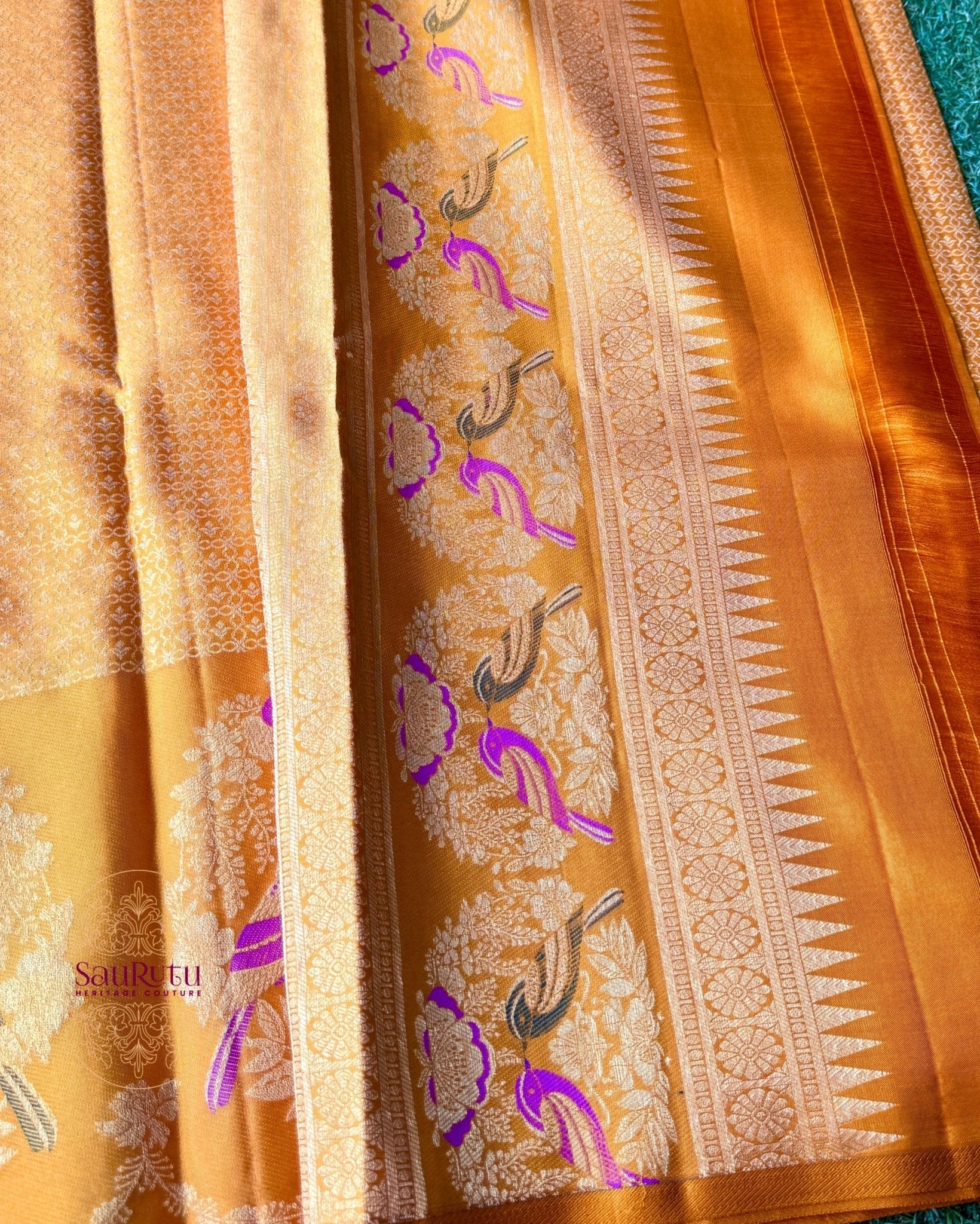 Golden Yellow Bangalore Brocade Silk Saree - Saurutu Heritage Couture