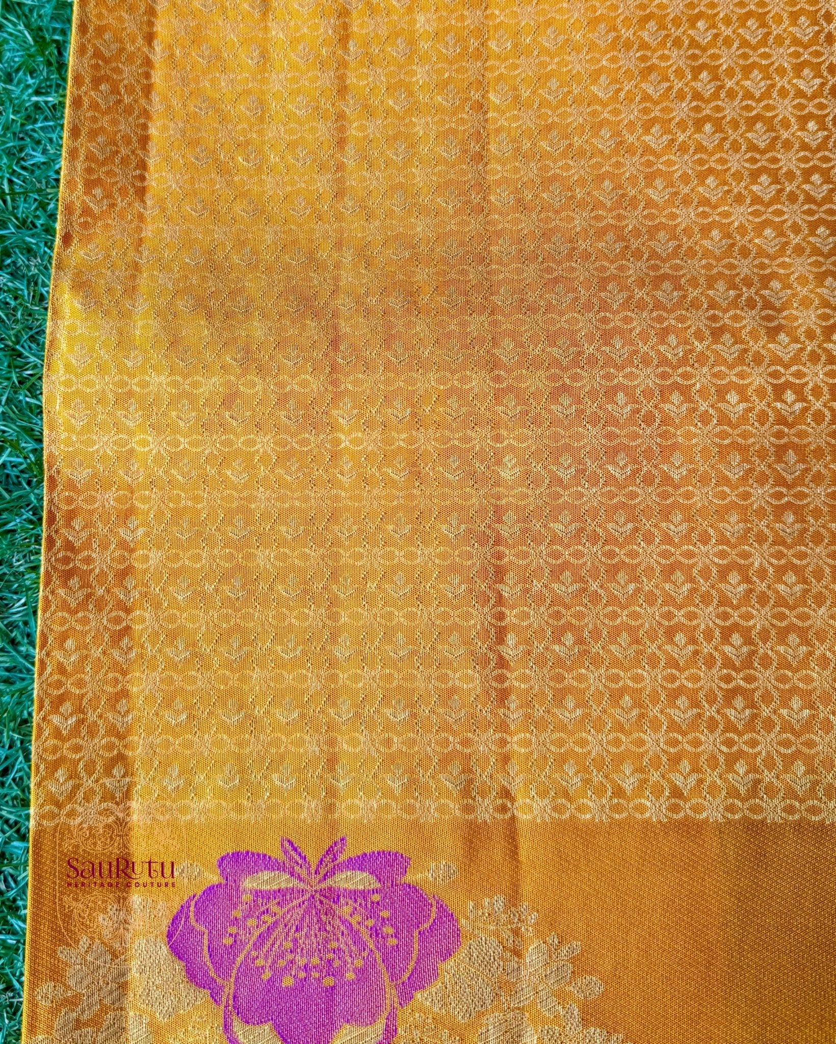 Golden Yellow Bangalore Brocade Silk Saree - Saurutu Heritage Couture
