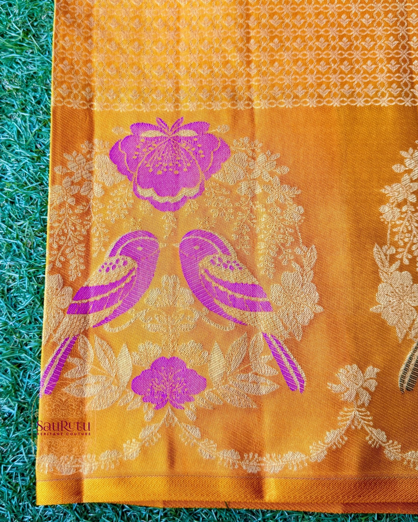 Golden Yellow Bangalore Brocade Silk Saree - Saurutu Heritage Couture