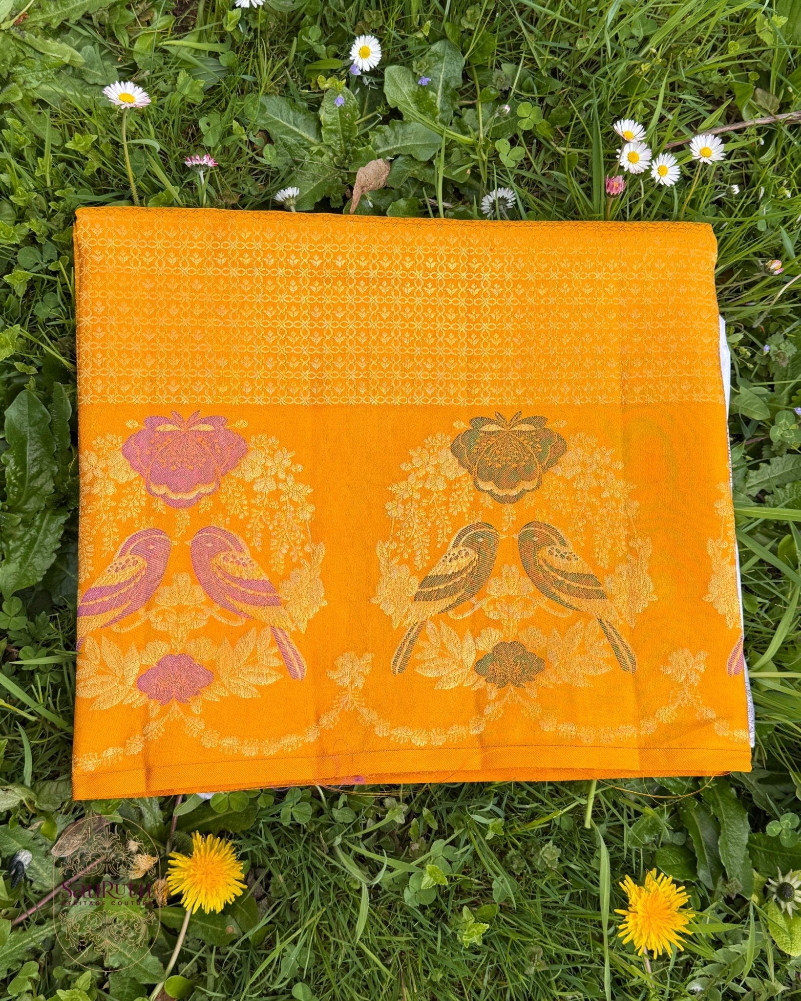 Golden Yellow Bangalore Brocade Silk Saree - Saurutu Heritage Couture