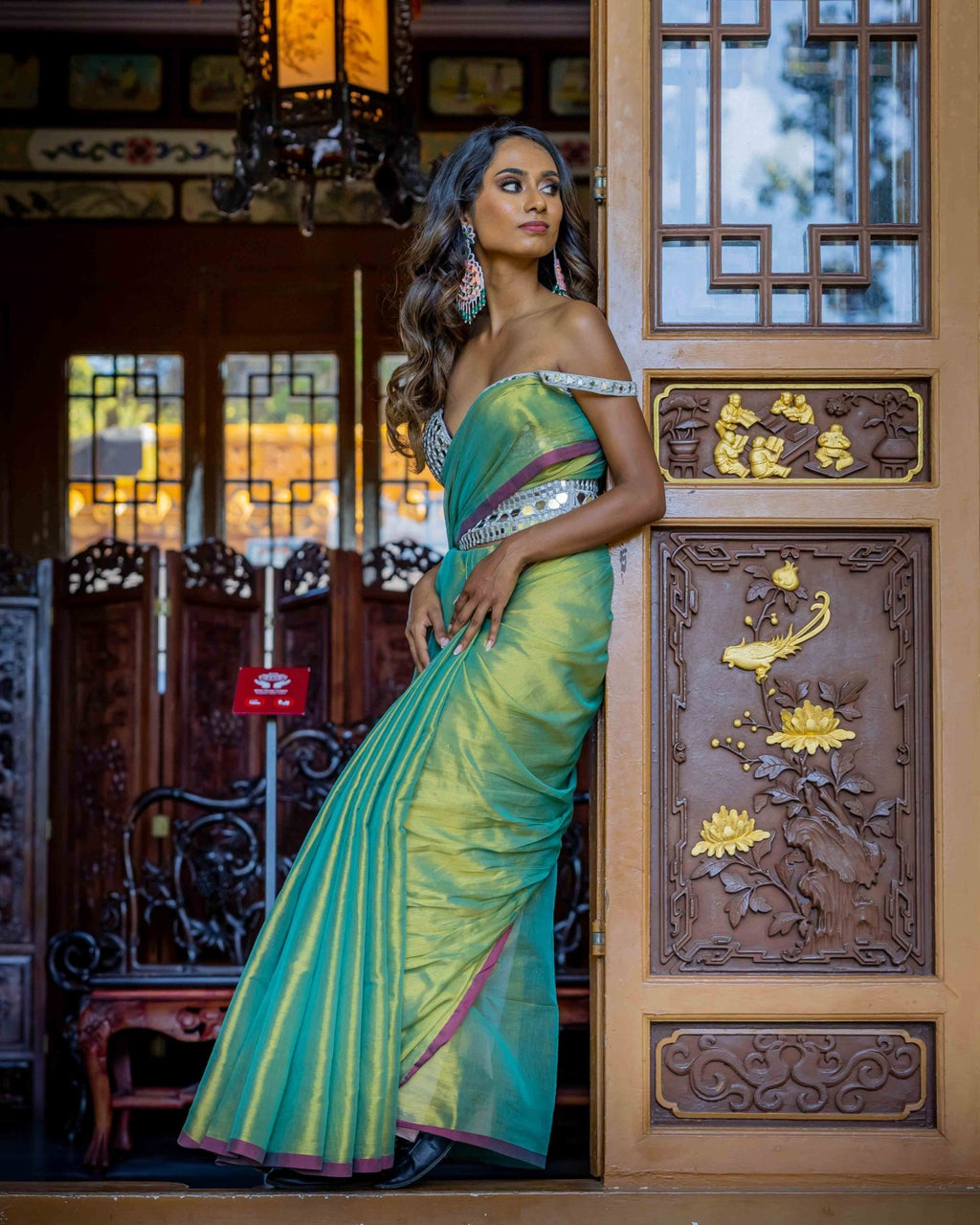 Green Cotton Tissue Saree - Saurutu Heritage Couture