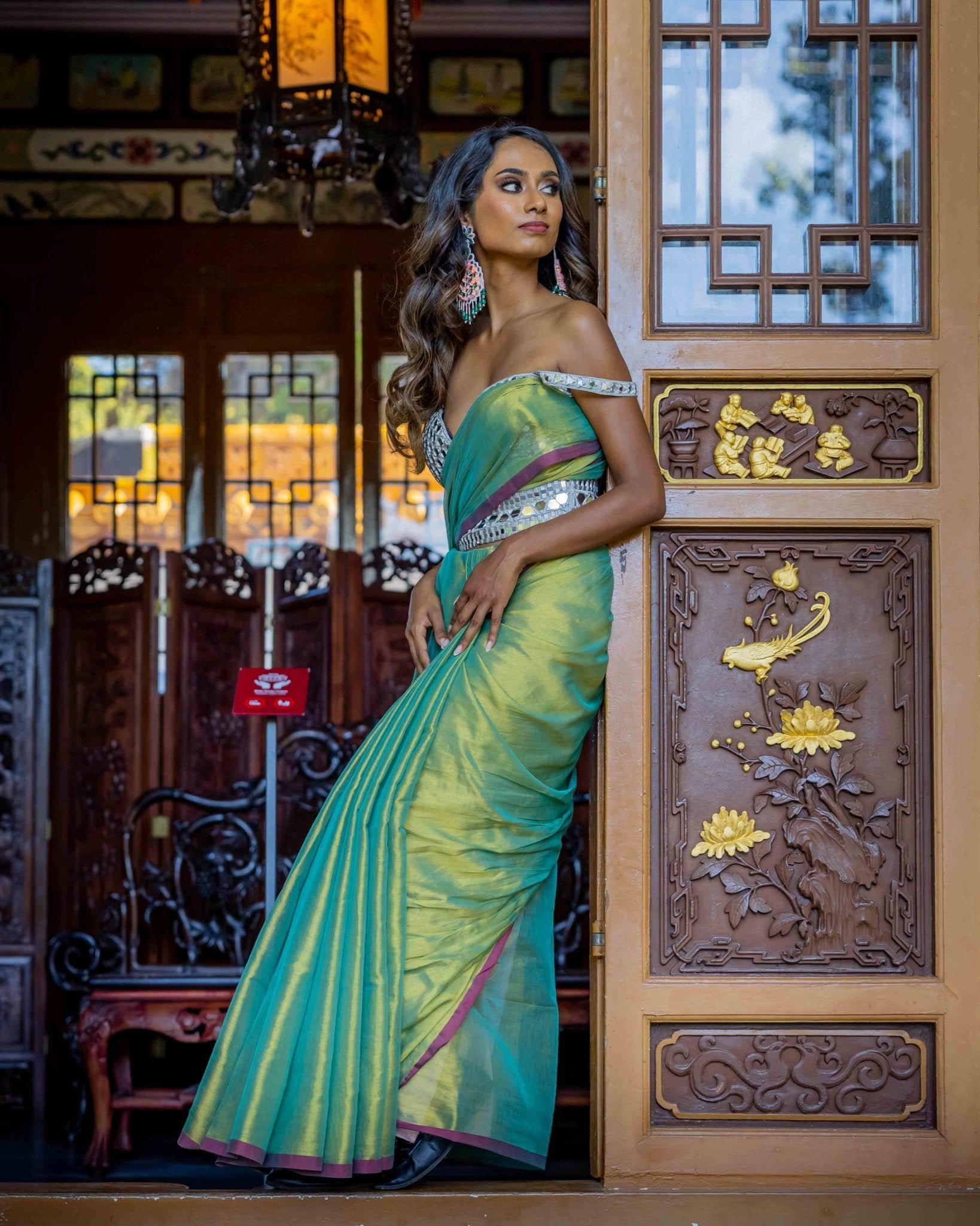 Green Cotton Tissue Saree - Saurutu Heritage Couture