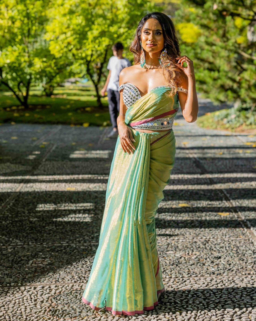 Green Cotton Tissue Saree - Saurutu Heritage Couture