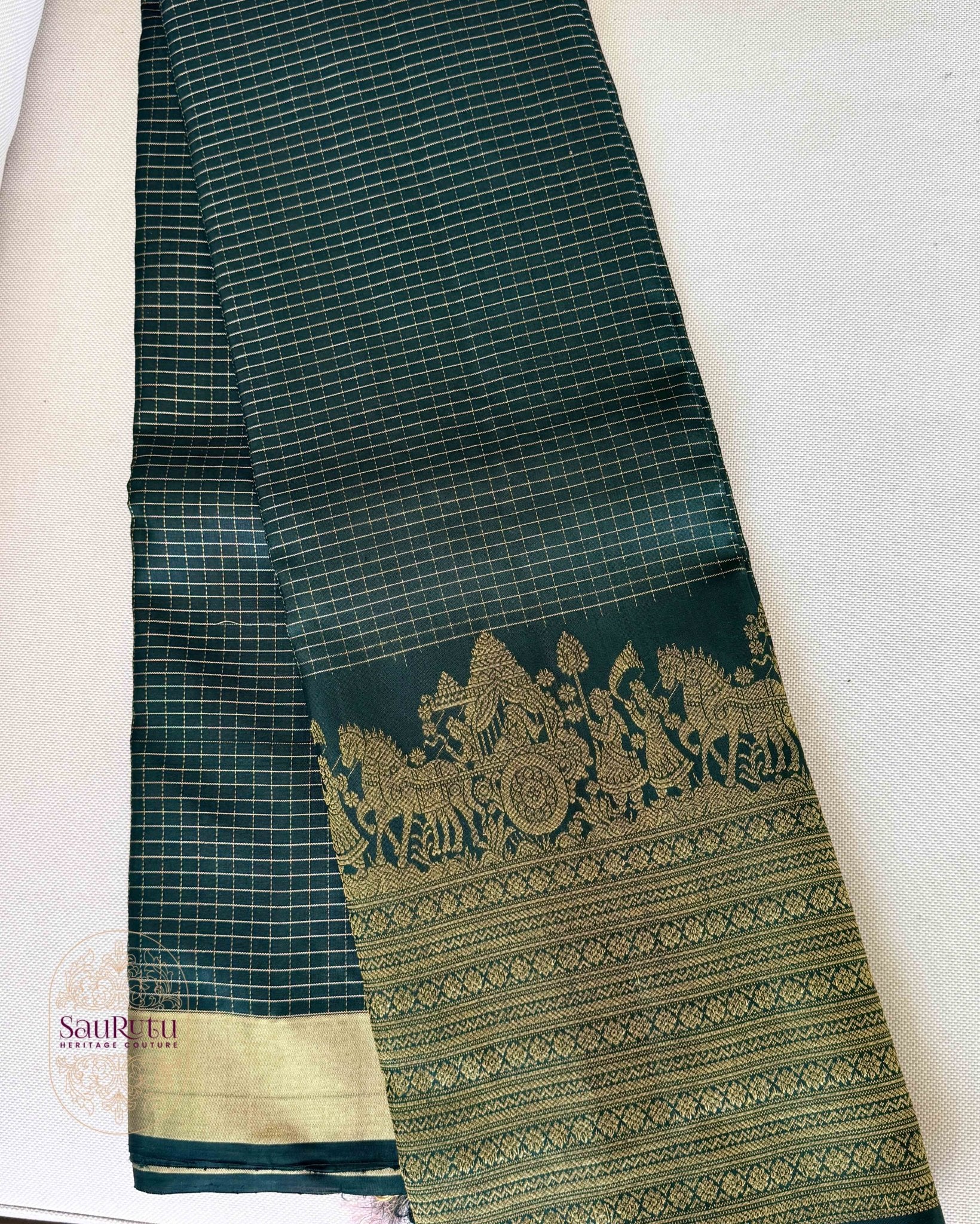 Green Dharmavaram Pure Silk Saree - Saurutu Heritage Couture