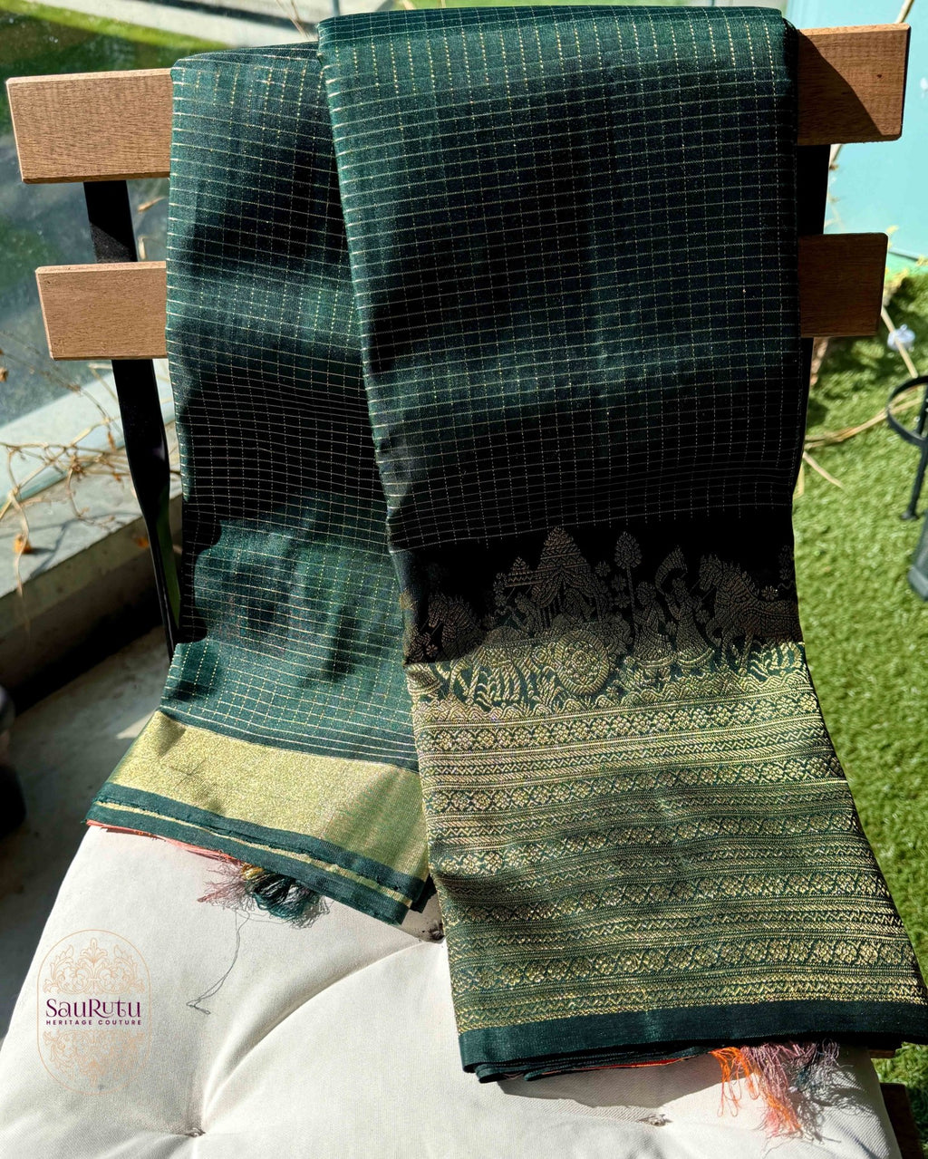 Green Dharmavaram Pure Silk Saree - Saurutu Heritage Couture