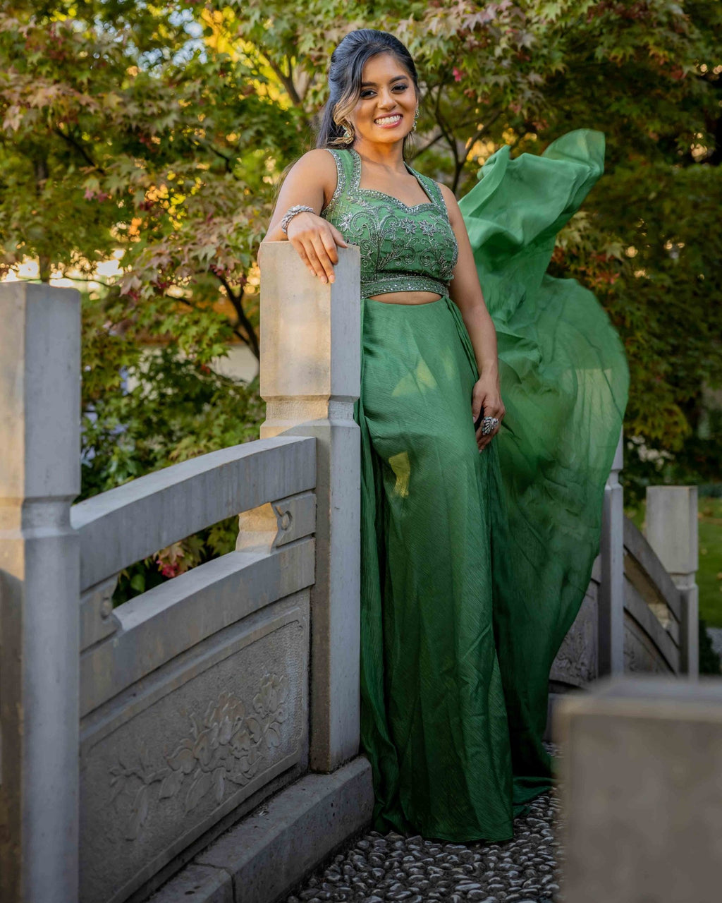 Green Embroidered Sleeveless Gown - Saurutu Heritage Couture