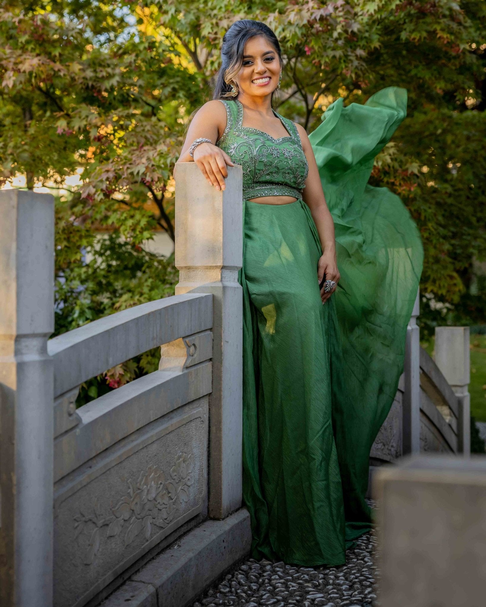 Green Embroidered Sleeveless Gown - Saurutu Heritage Couture