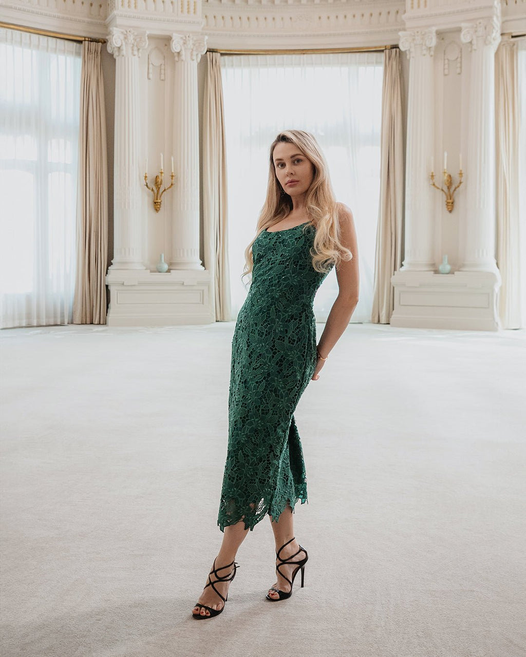 Green Midi Slip Cutwork & Embroidery Dress - Saurutu Heritage Couture