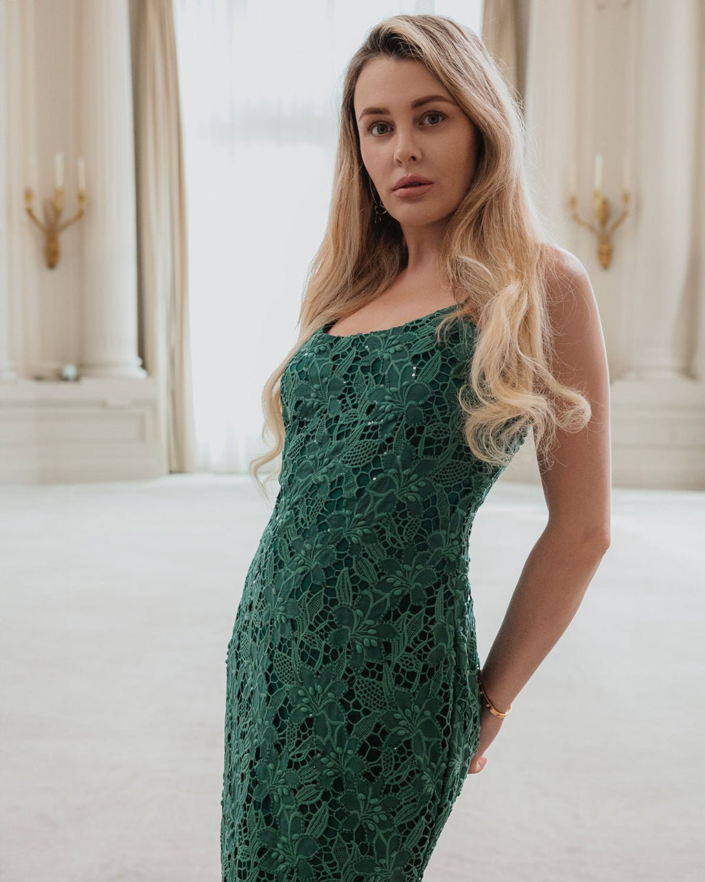 Green Midi Slip Cutwork & Embroidery Dress - Saurutu Heritage Couture