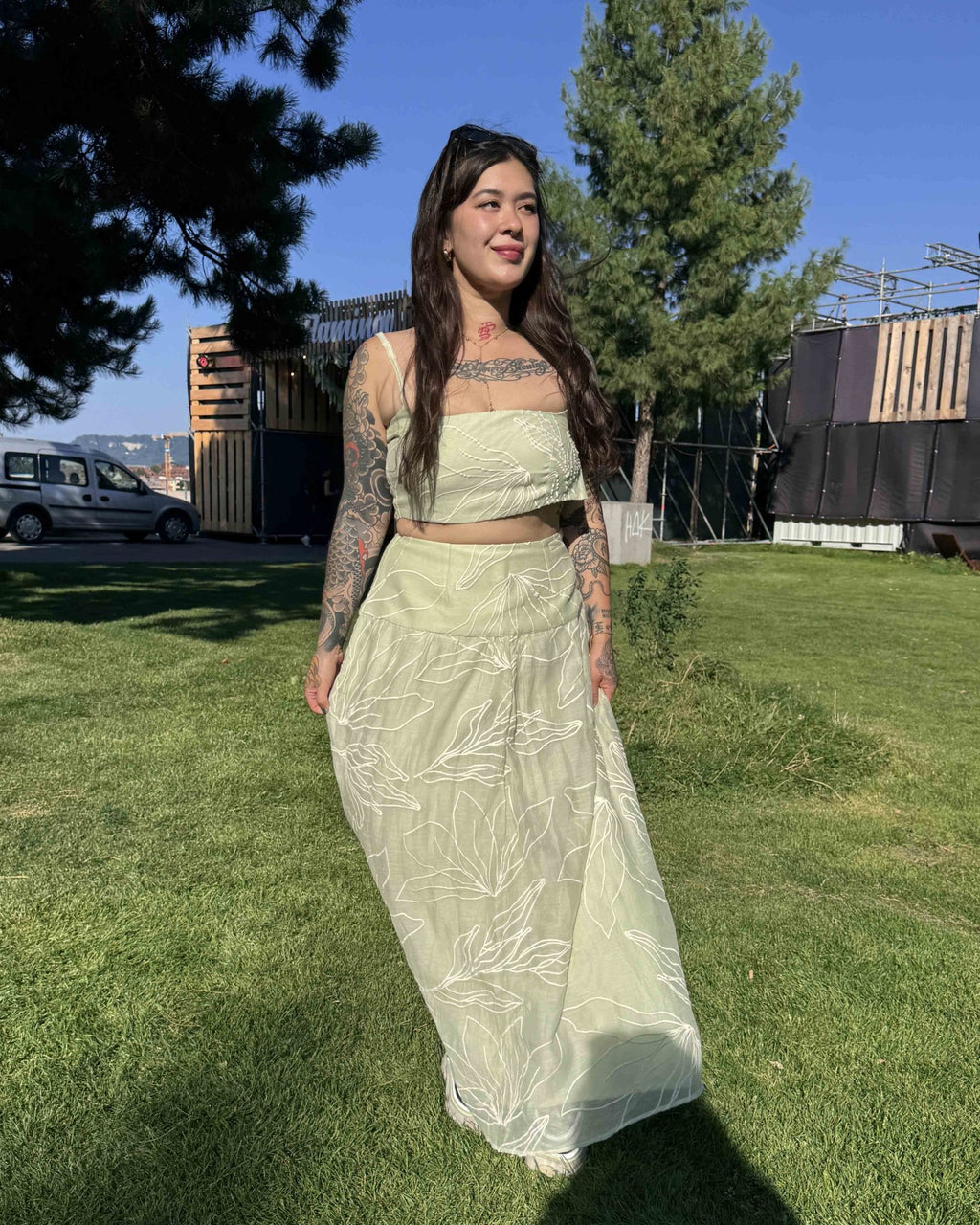 Matcha Green Mul Chanderi Coord Set - Saurutu Heritage Couture
