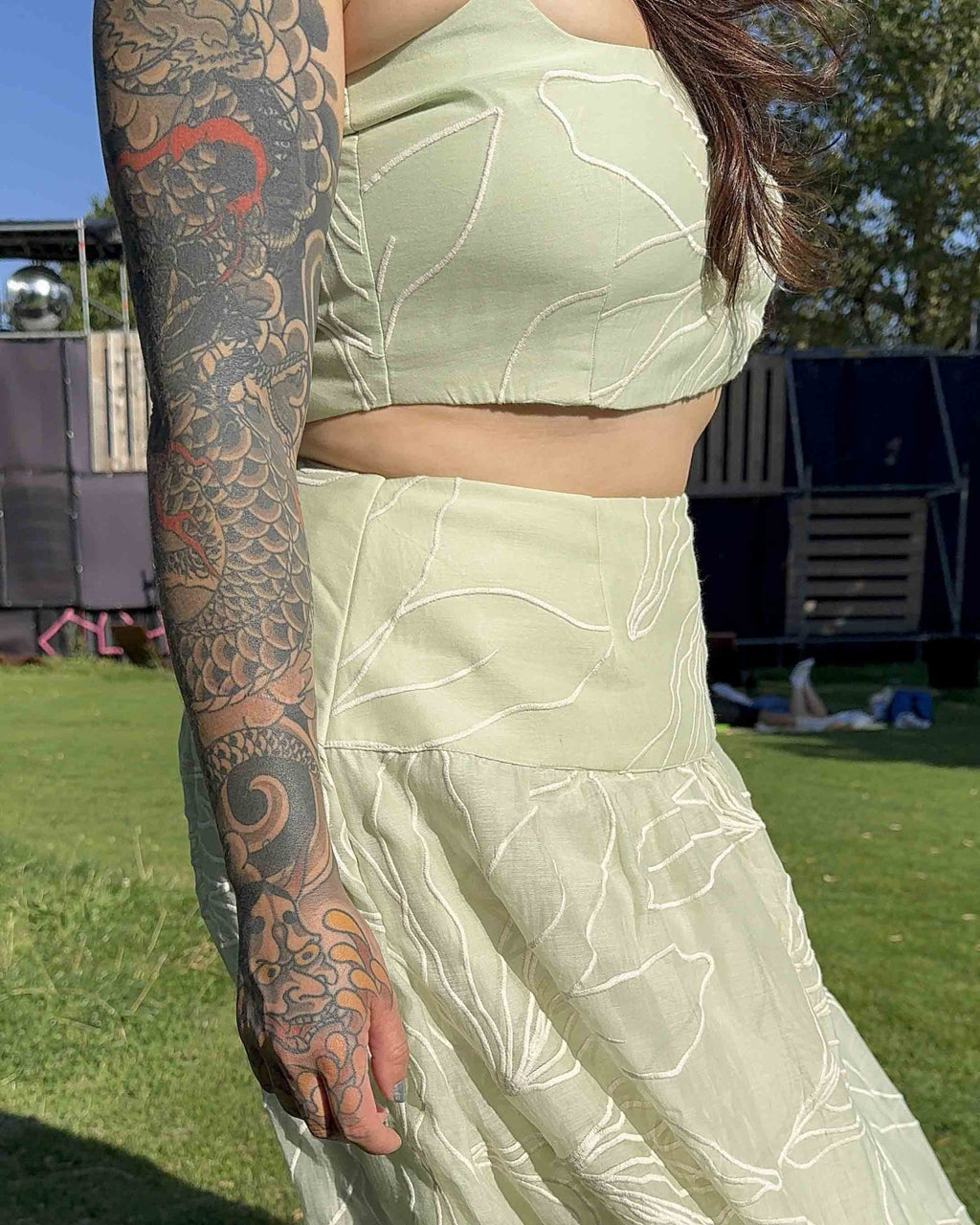 Matcha Green Mul Chanderi Coord Set - Saurutu Heritage Couture