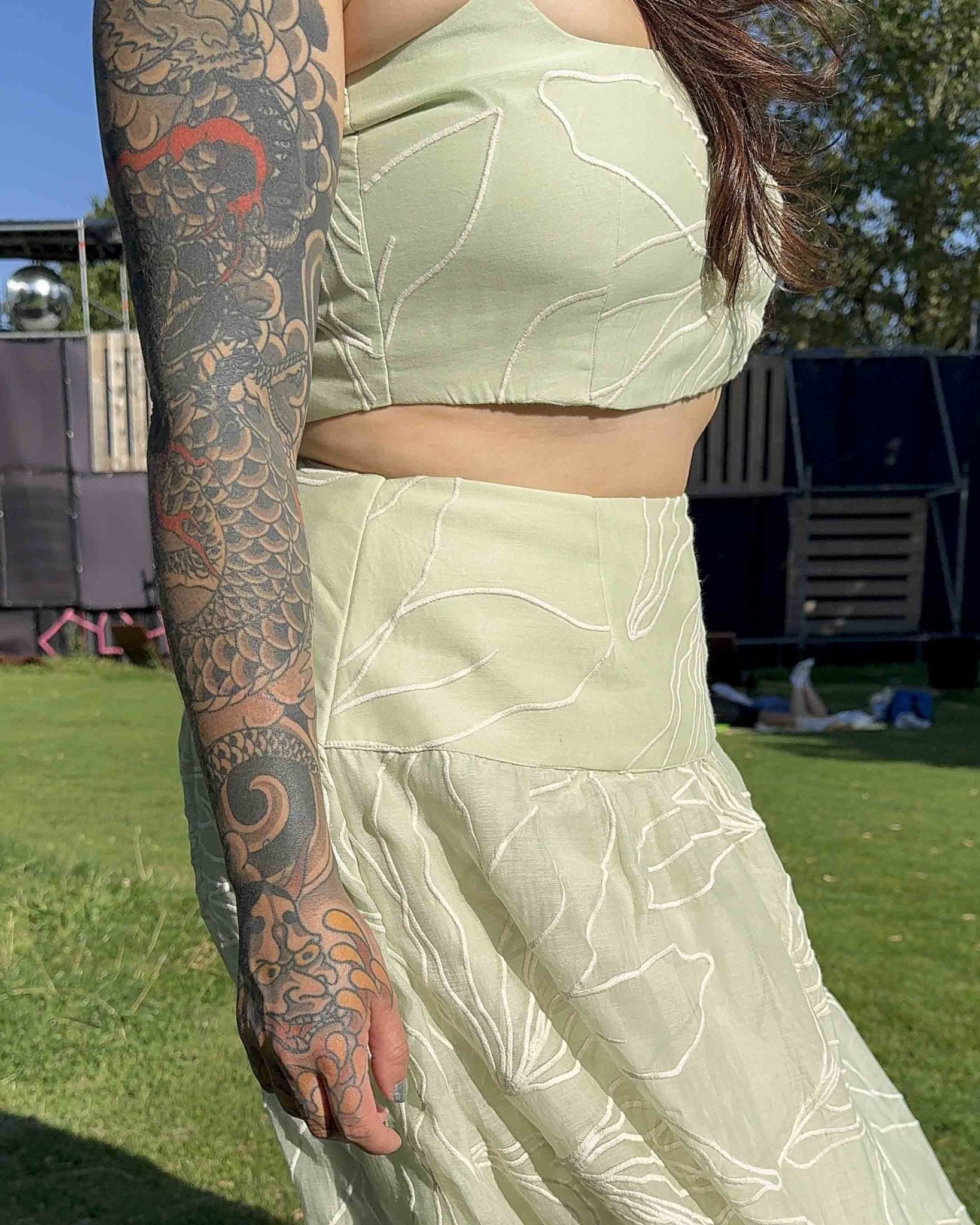 Matcha Green Mul Chanderi Coord Set - Saurutu Heritage Couture